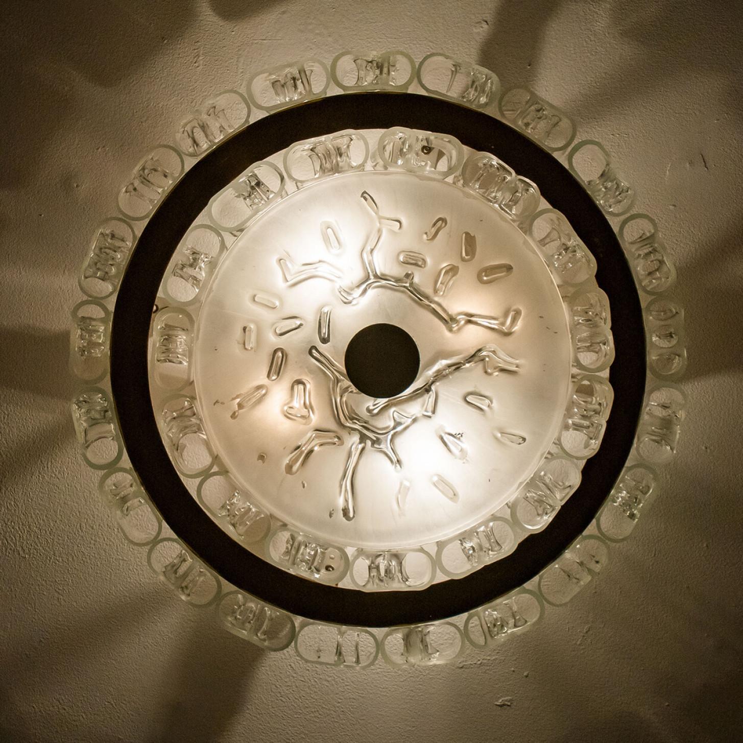 Mid-Century Modern Magnifique lampe de chasse en verre clair doré et laiton par Doria Leuchten, années 1960 en vente