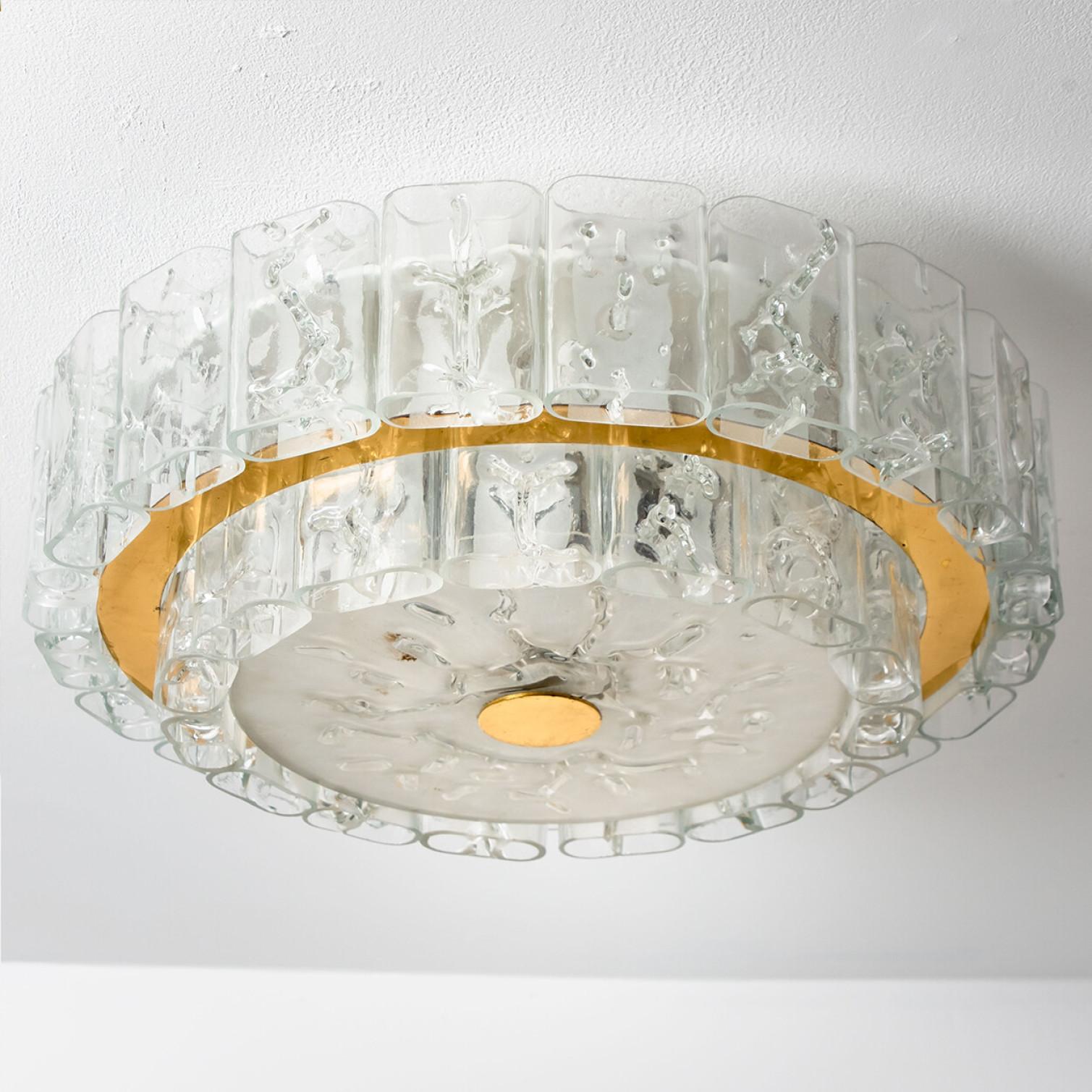Mid-20th Century Beautiful Gold Clear Glass and Brass Flush Mount by Doria Leuchten, 1960s For Sale