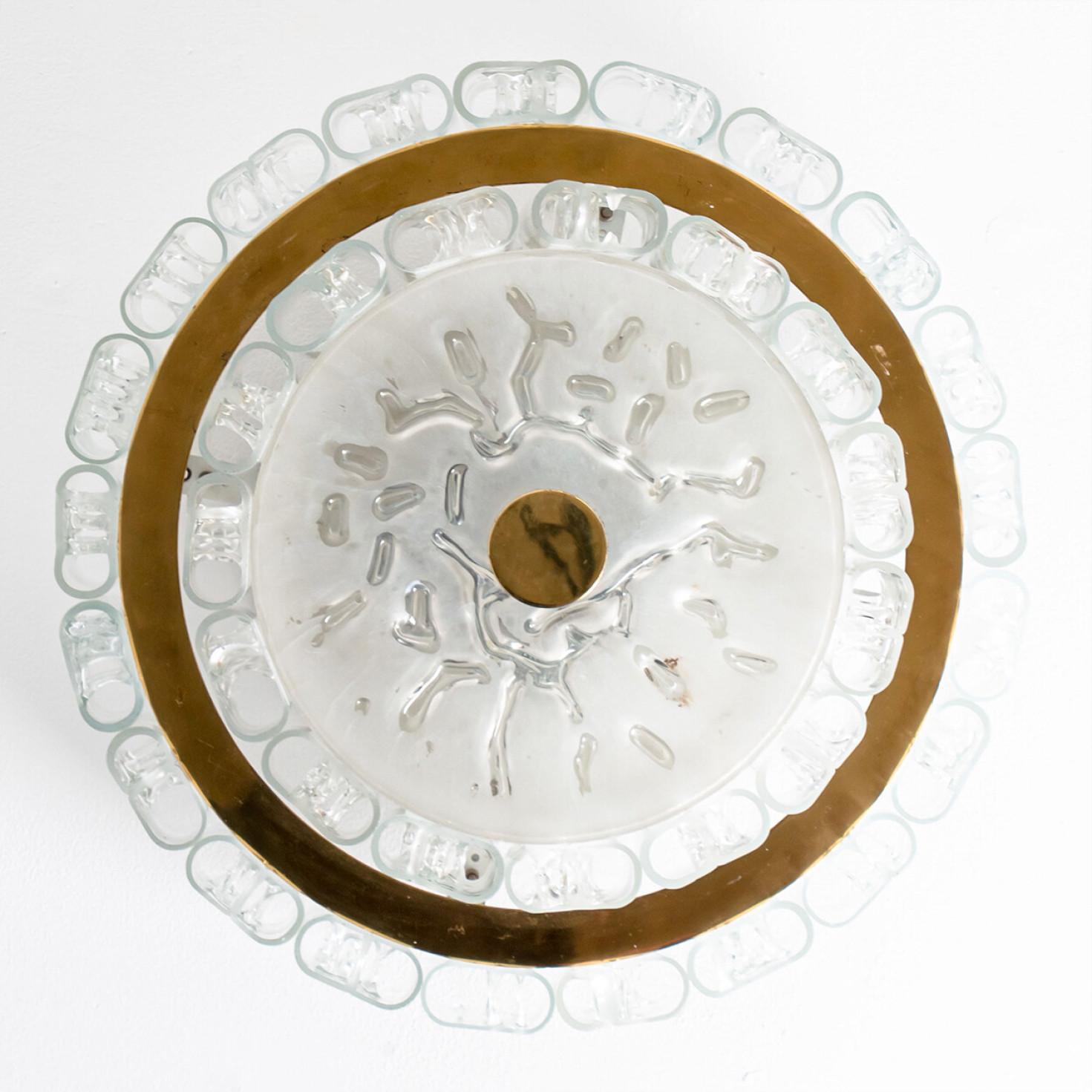 Beautiful Gold Clear Glass and Brass Flush Mount by Doria Leuchten, 1960s For Sale 1
