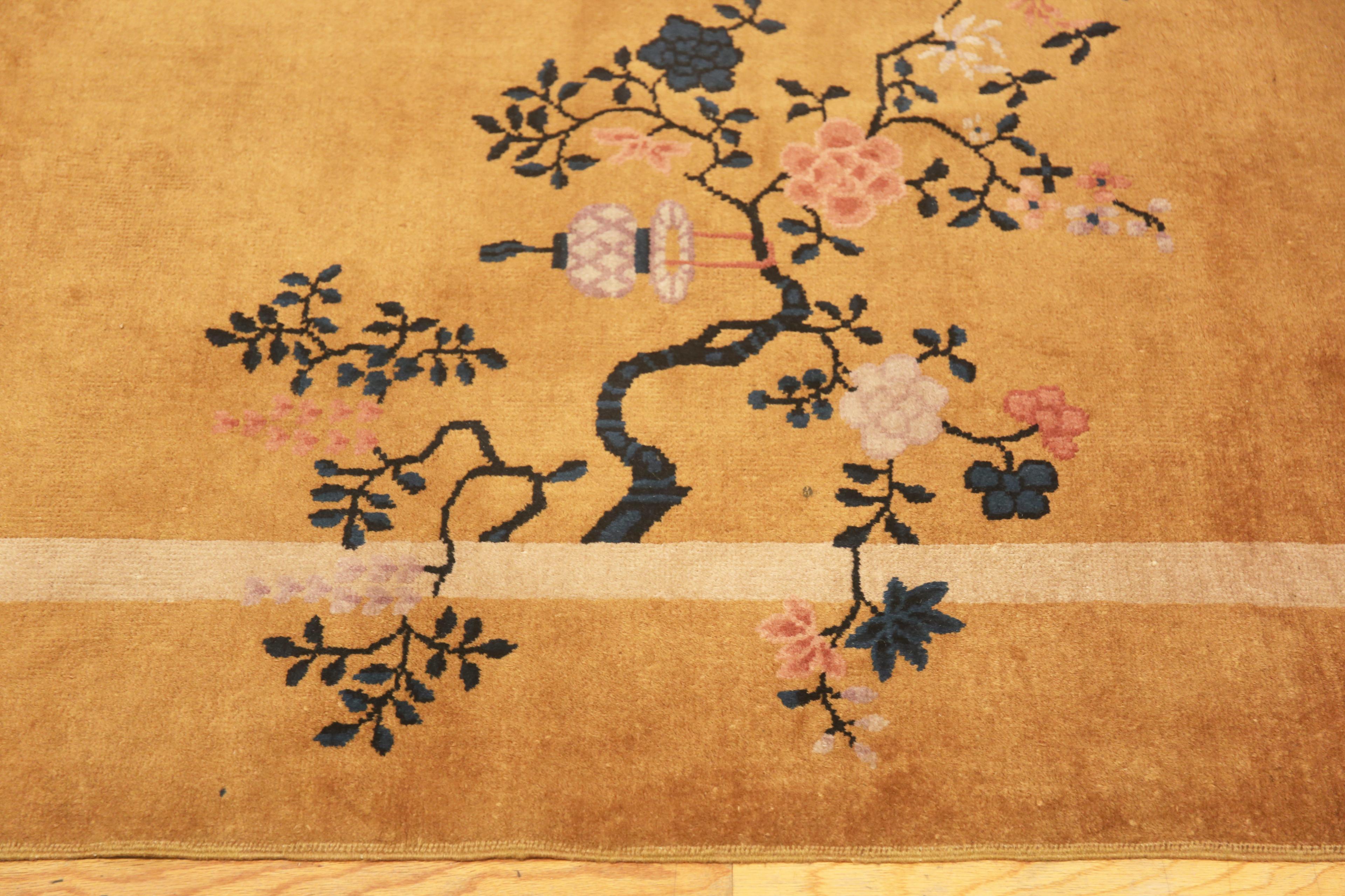 Hand-Knotted Beautiful Gold Color Antique Chinese Art Deco Rug 4' x 6'10