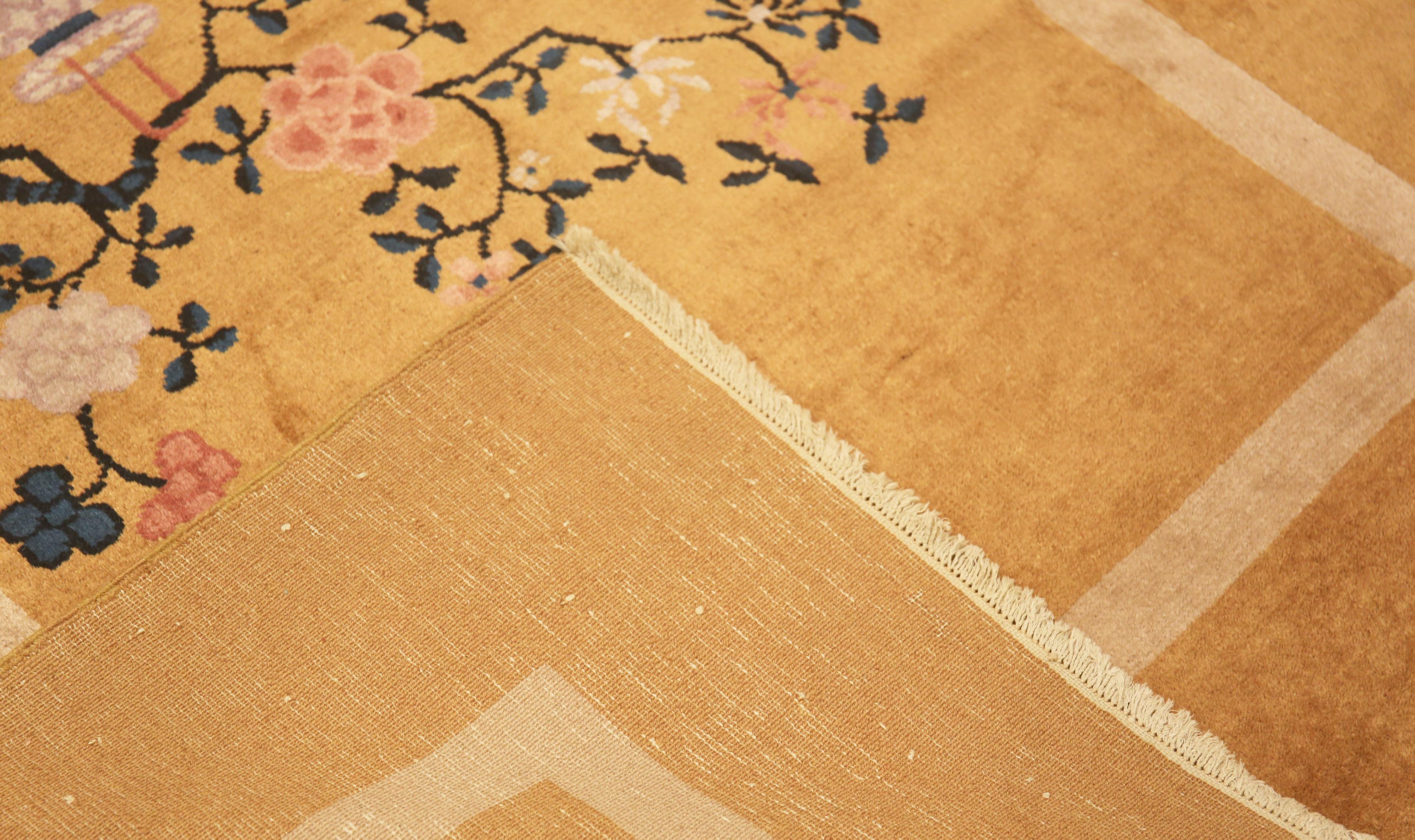 Beautiful Gold Color Antique Chinese Art Deco Rug 4' x 6'10
