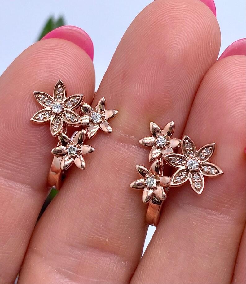 Brilliant Cut Beautiful Gold Earrings with Natural Diamonds, 14 Karat Rose Gold For Sale