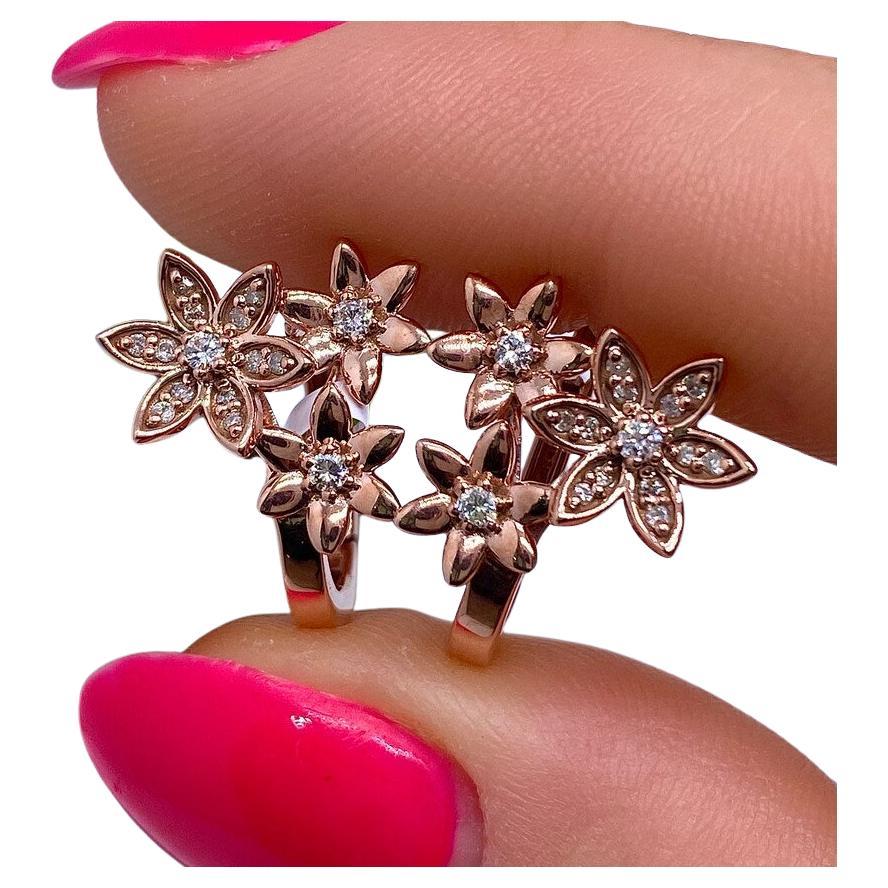 Beautiful Gold Earrings with Natural Diamonds, 14 Karat Rose Gold For Sale
