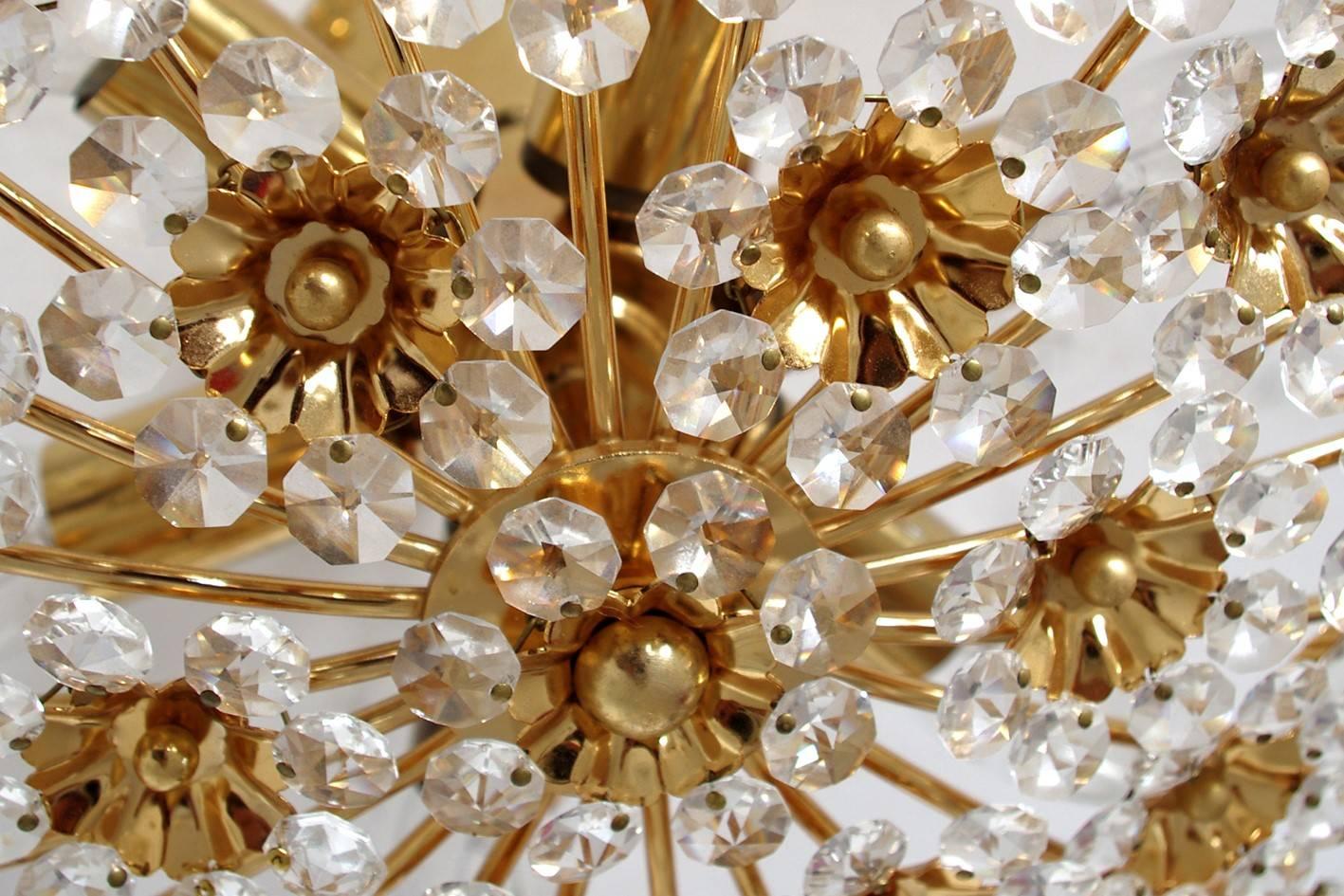 Beautiful Gold-Plated Chandelier Flush Mount by Palwa, 1960s (Hollywood Regency)