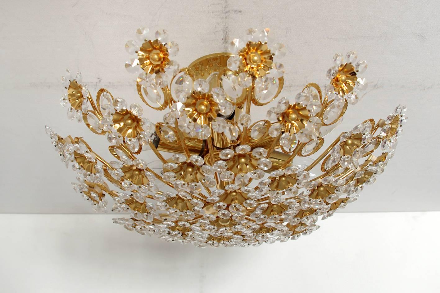 Beautiful Gold-Plated Chandelier Flush Mount by Palwa, 1960s (Mitte des 20. Jahrhunderts)