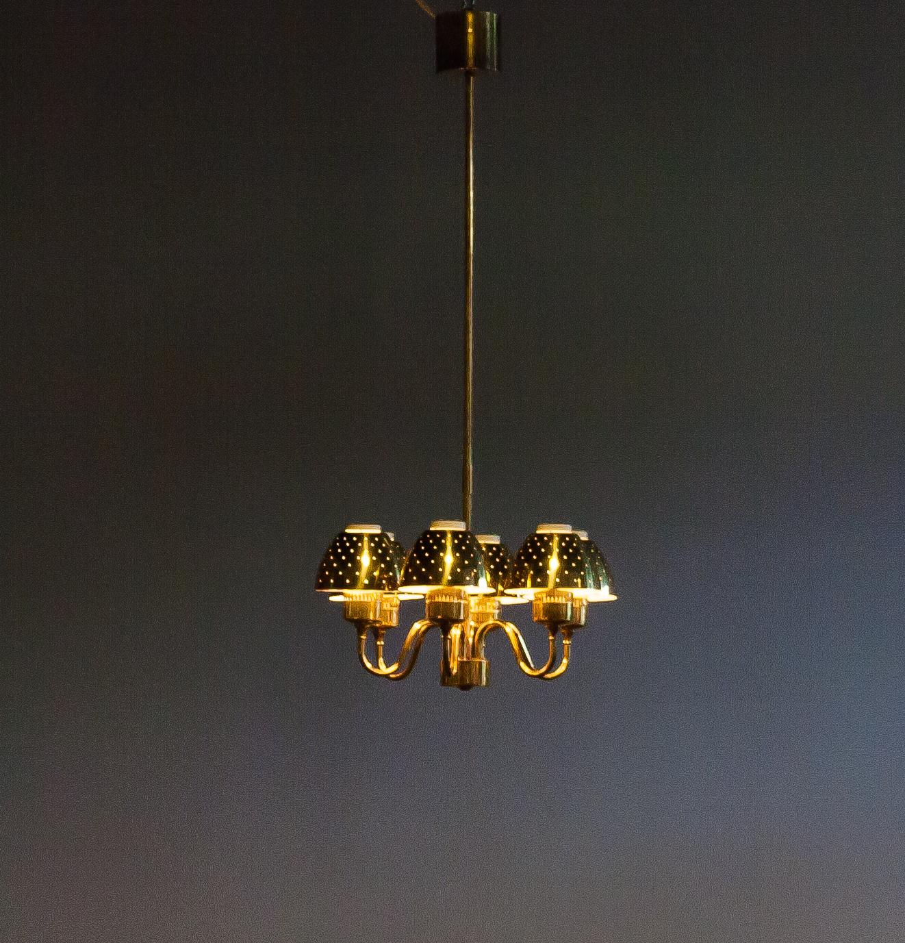 Swedish Beautiful Golden Chandelier by Hans-Agne Jakobsson, 1960s