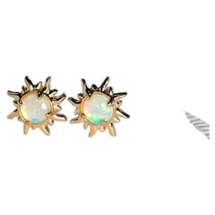 Beautiful Golden Sun Australian Opal Studs 14k Yellow Gold