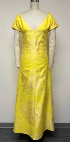 Sunny Gold and Lemon Yellow Cotton V-Neck Short Sleeve A-Line Maxi Dress