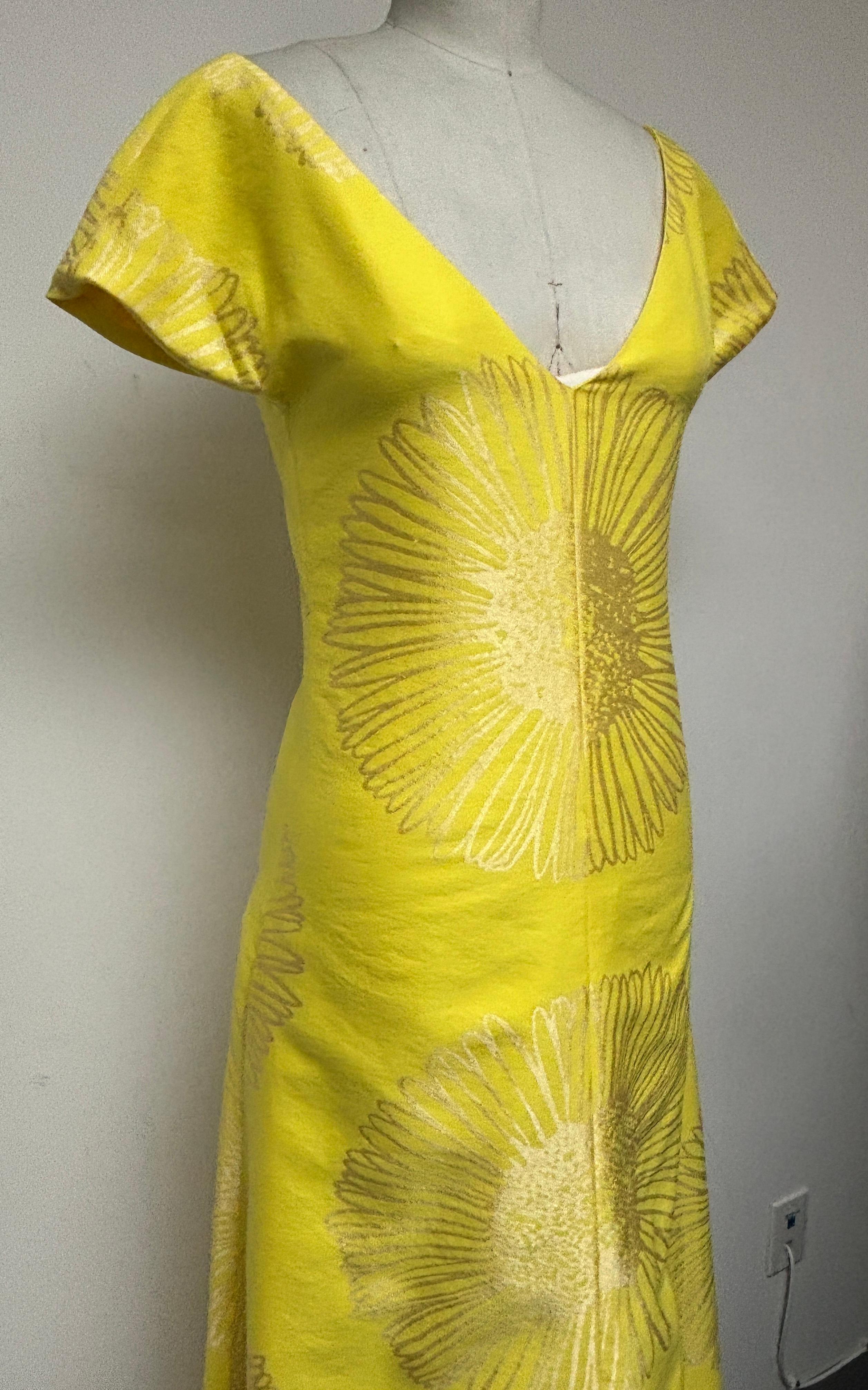 Maxi Vestido de Manga Corta en V y Línea A de Algodón Amarillo Limón y Dorado Sunny en Excelente estado para la venta en Los Angeles, CA