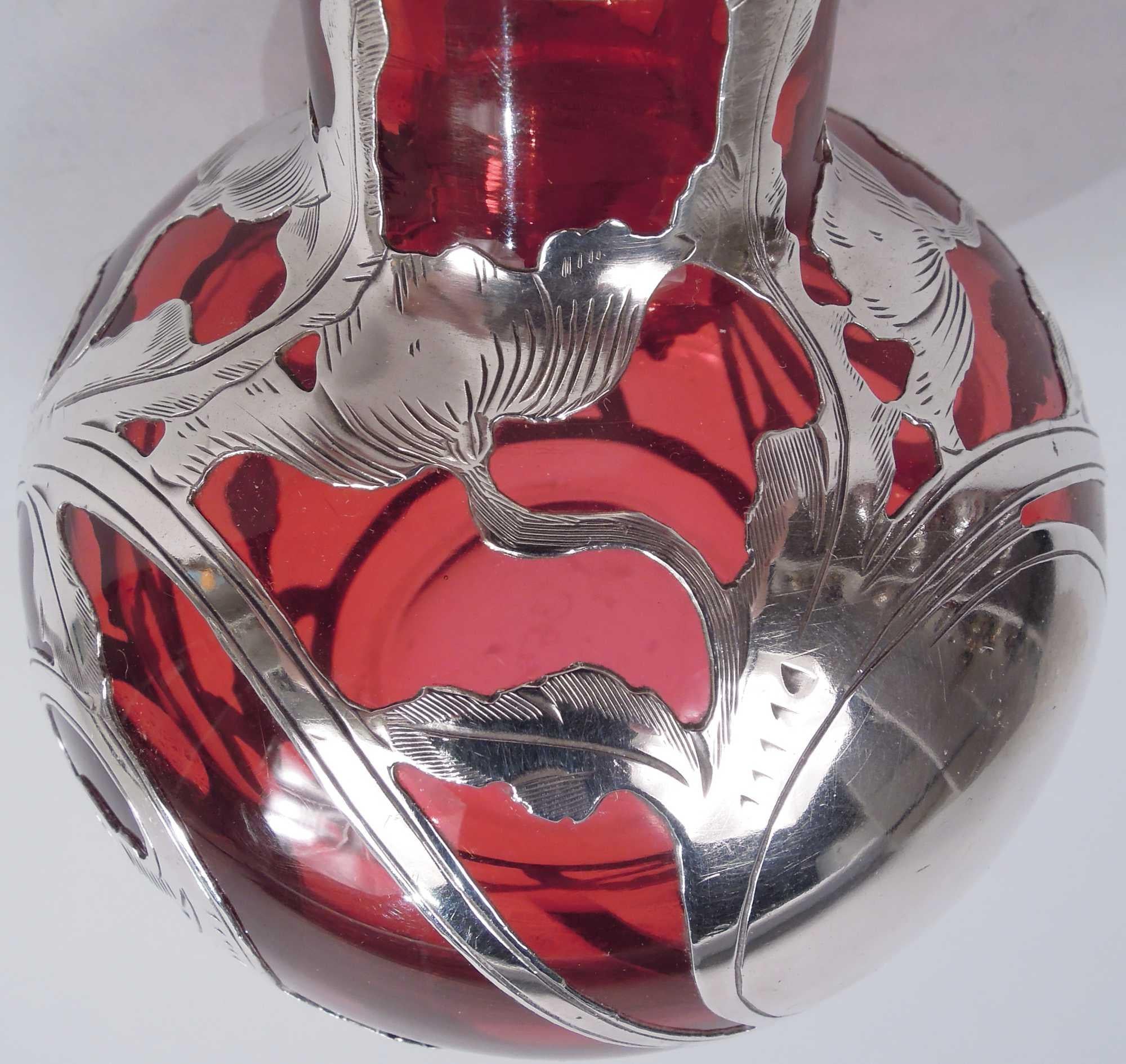 Engraved Beautiful Gorham Art Nouveau Classical Red Silver Overlay Perfume For Sale