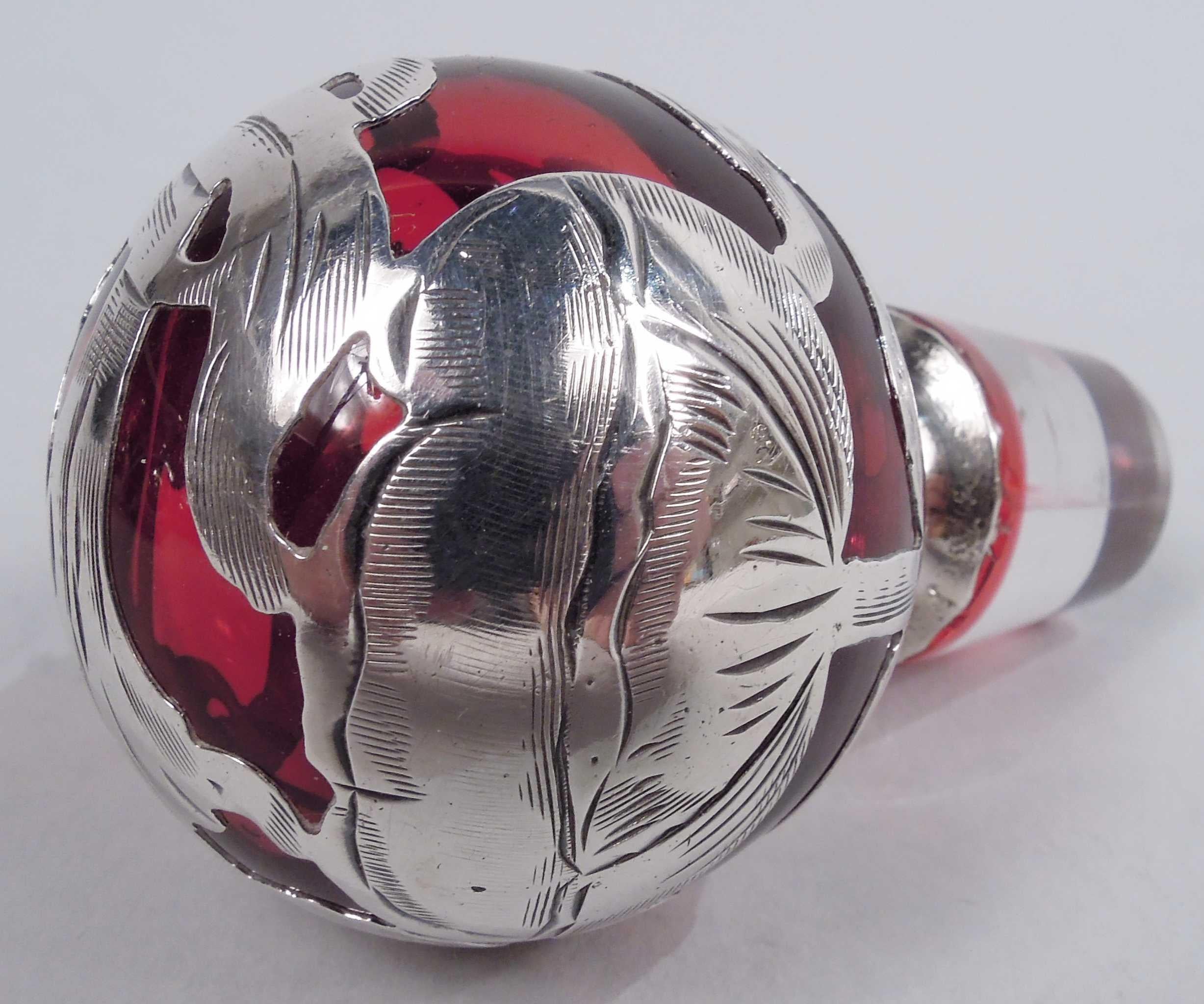 19th Century Beautiful Gorham Art Nouveau Classical Red Silver Overlay Perfume For Sale