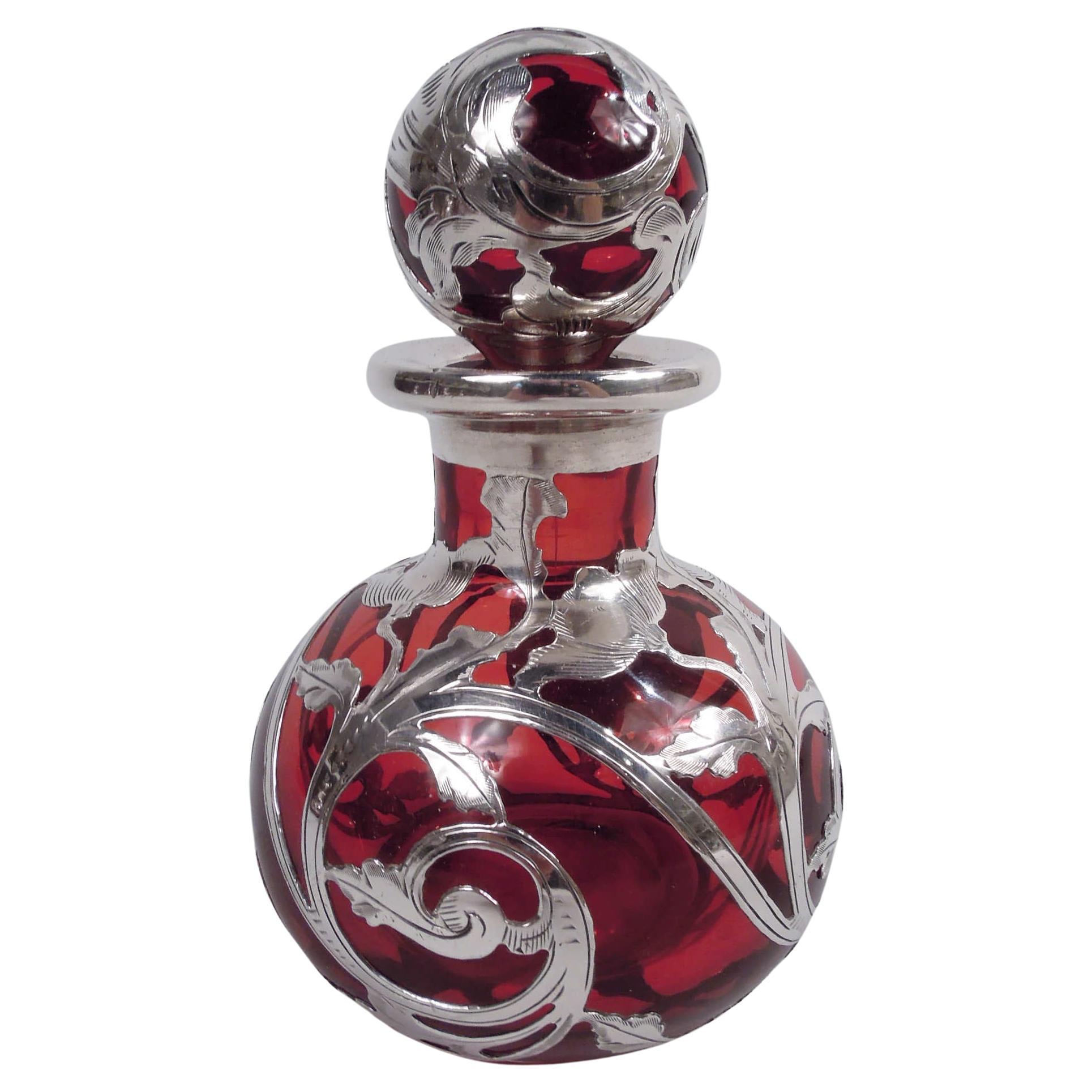 Beautiful Gorham Art Nouveau Classical Red Silver Overlay Perfume For Sale