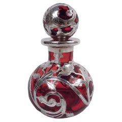 Antique Beautiful Gorham Art Nouveau Classical Red Silver Overlay Perfume