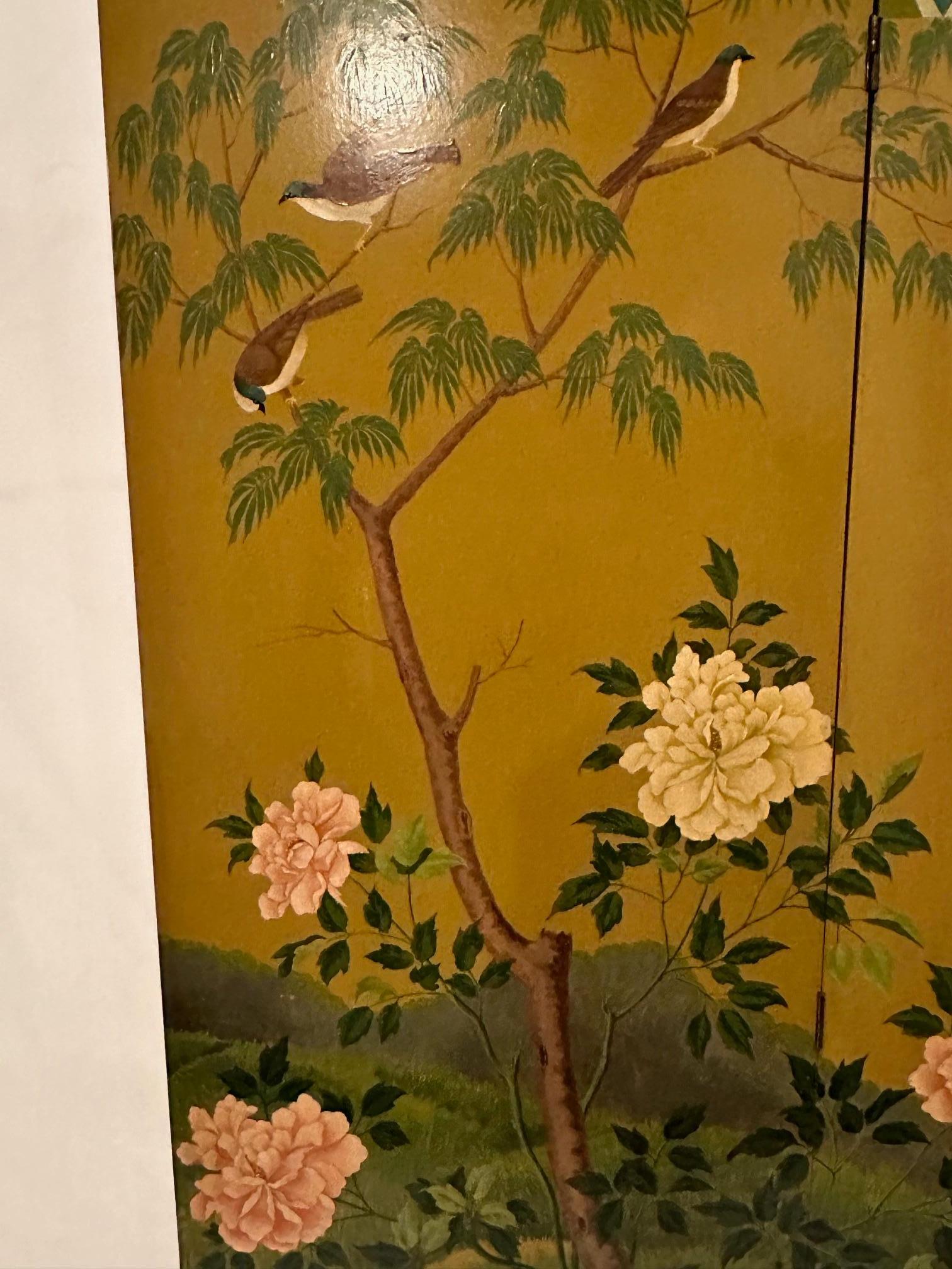 Beautiful Graduated 3 Panel Hand Painted Screen with Asian Motif For Sale 9