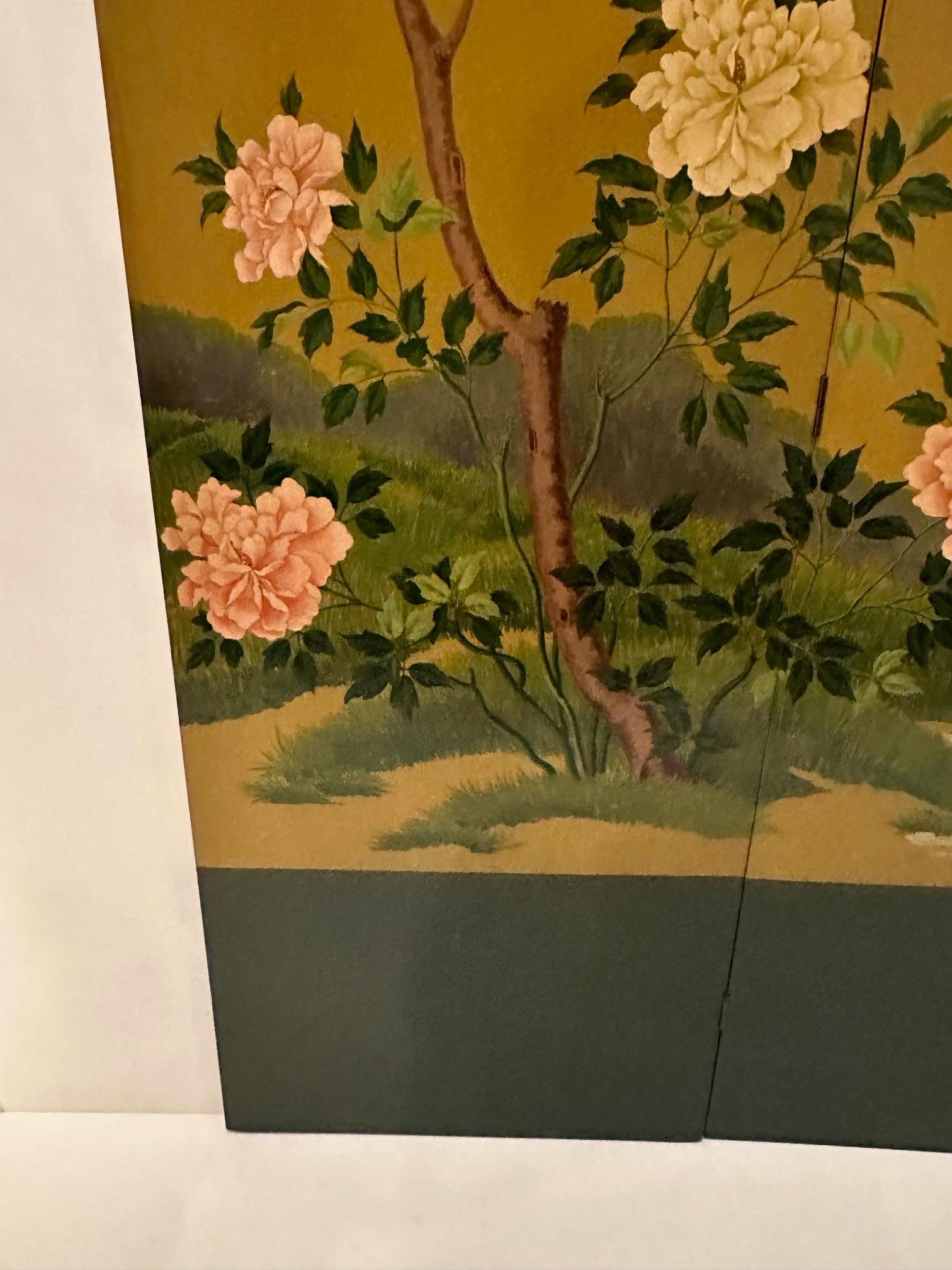 Beautiful Graduated 3 Panel Hand Painted Screen with Asian Motif For Sale 10