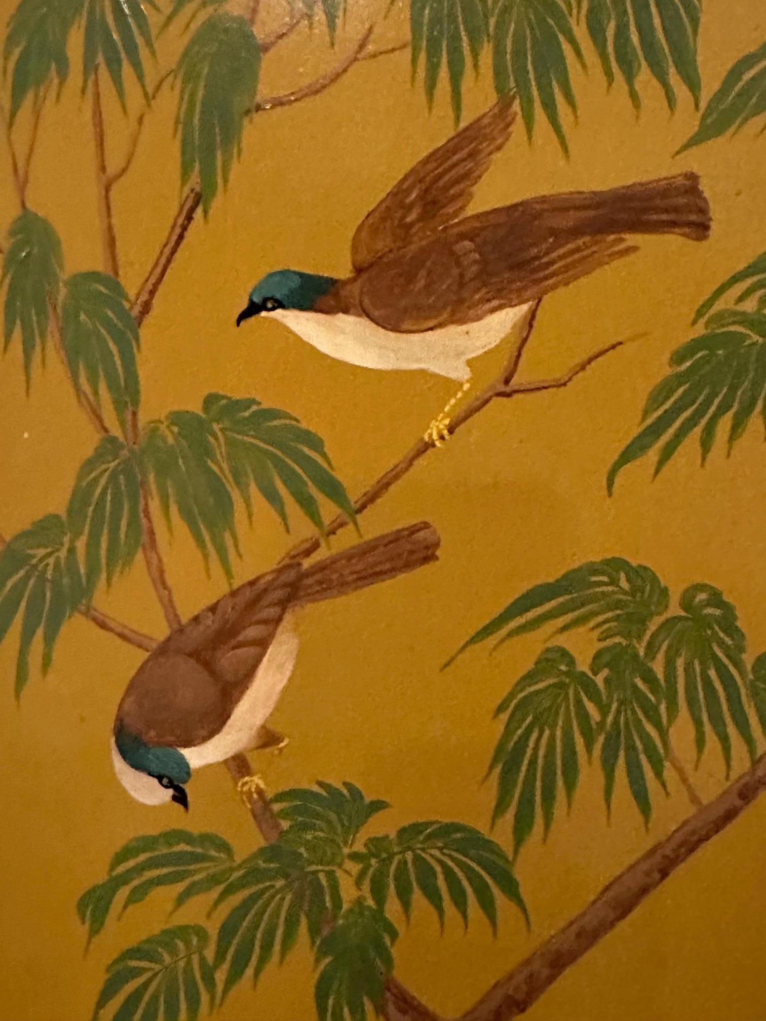 Beautiful Graduated 3 Panel Hand Painted Screen with Asian Motif For Sale 1