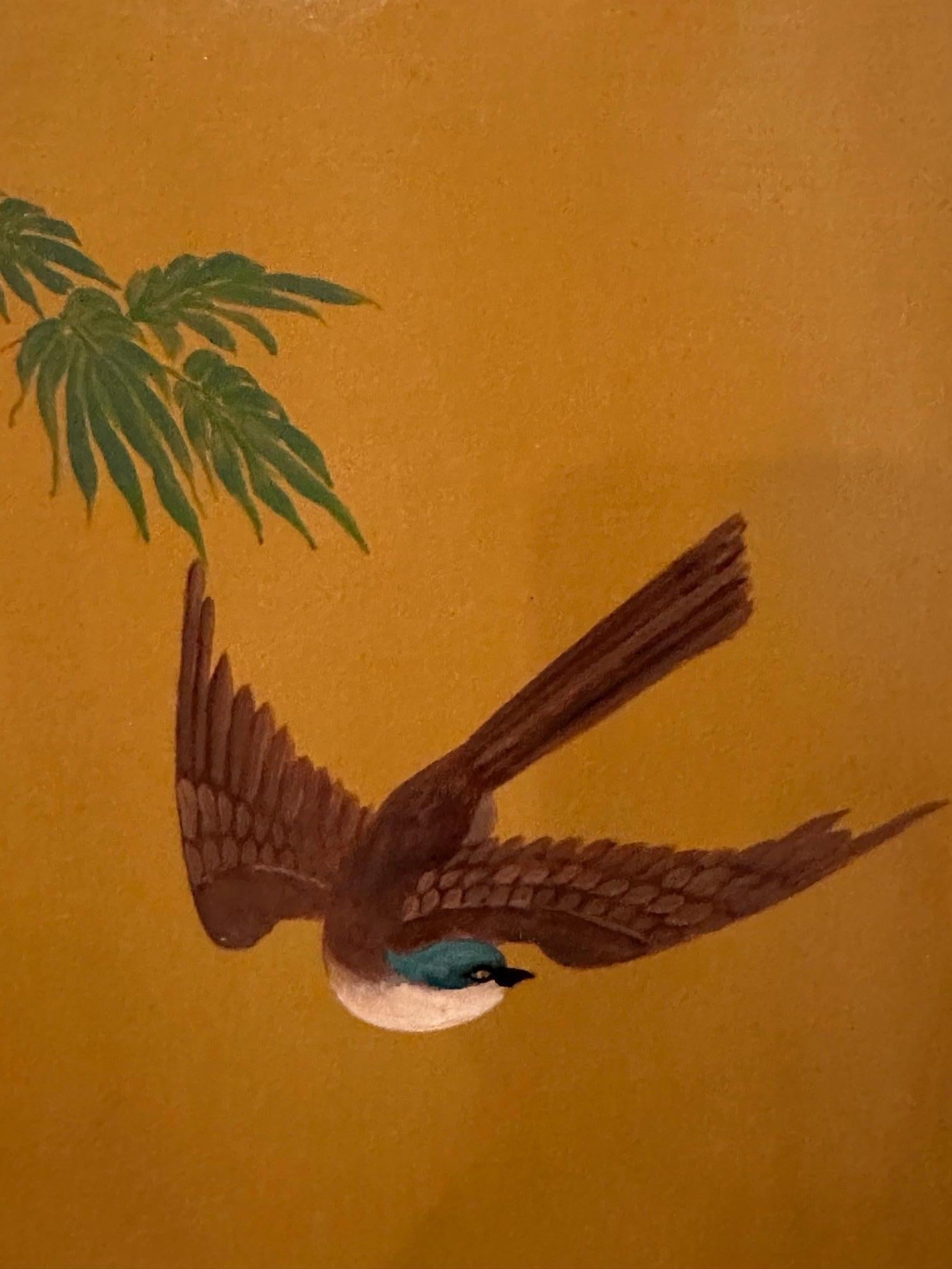 Beautiful Graduated 3 Panel Hand Painted Screen with Asian Motif For Sale 2
