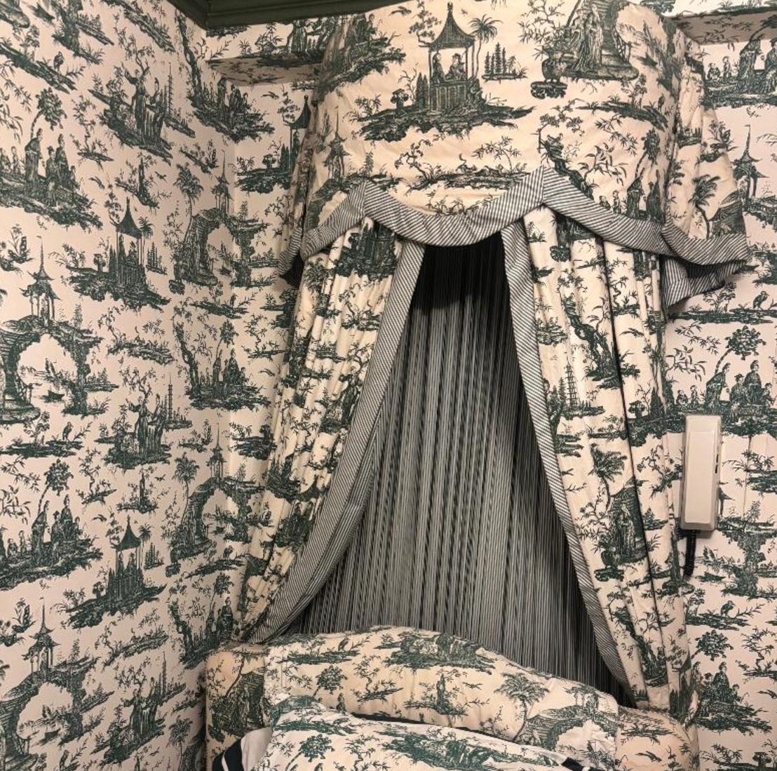 Contemporary Beautiful Green and White Bed Canopy and Bedskirt for Twin Bed - wall attachment