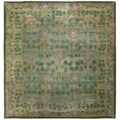 Beautiful Green Background Antique Arts & Crafts Donegal Irish Rug