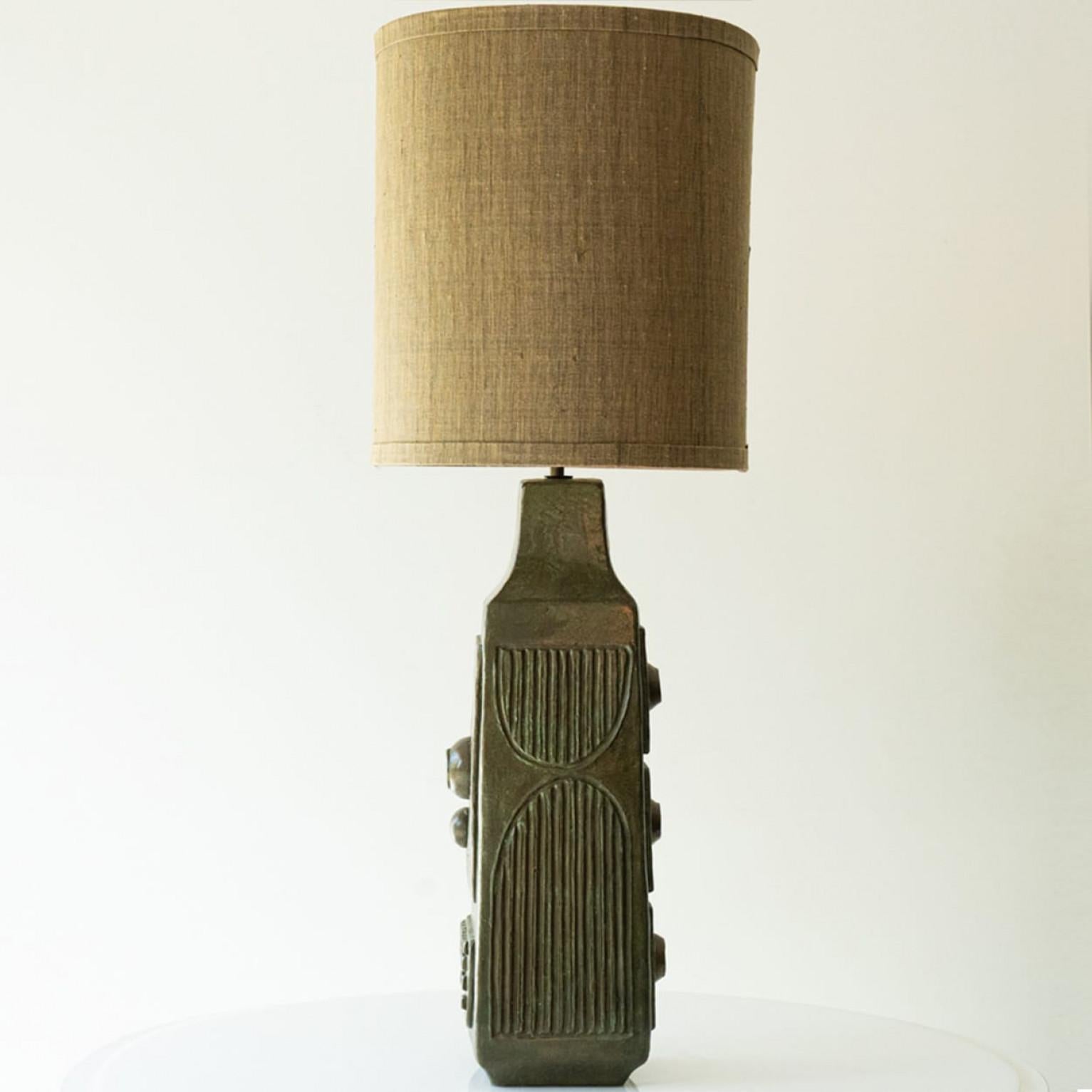 Beautiful Green Brown Ceramic Table Lamp, New Lampshade by R. Houben, 1970 For Sale 3