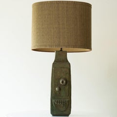 Schöne grün-braune Keramiktischlampe, neuer Lampenschirm von R. Houben, 1970
