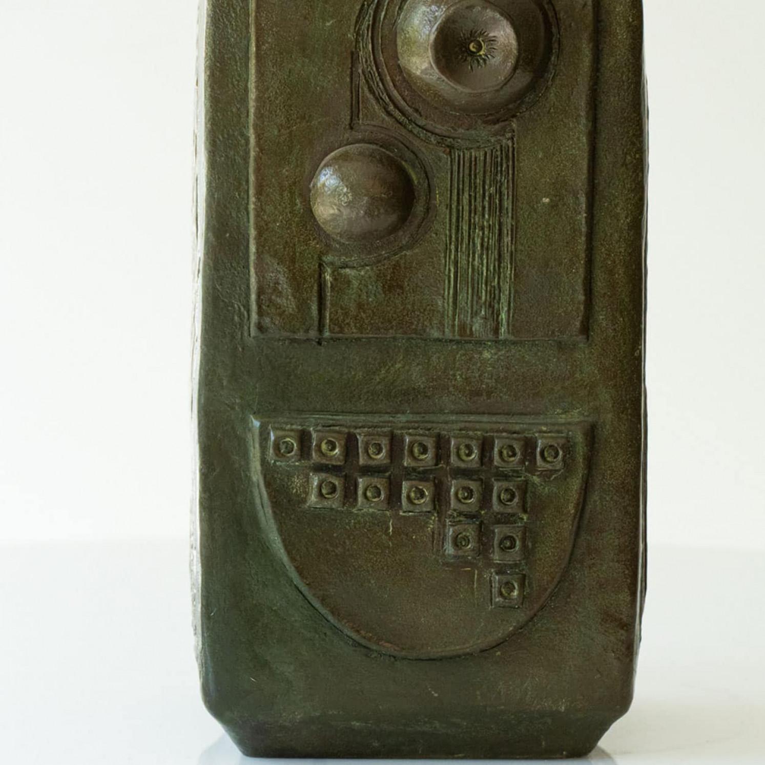 Other Beautiful Green Brown Ceramic Table Lamp, New Lampshade by R. Houben, 1970 For Sale