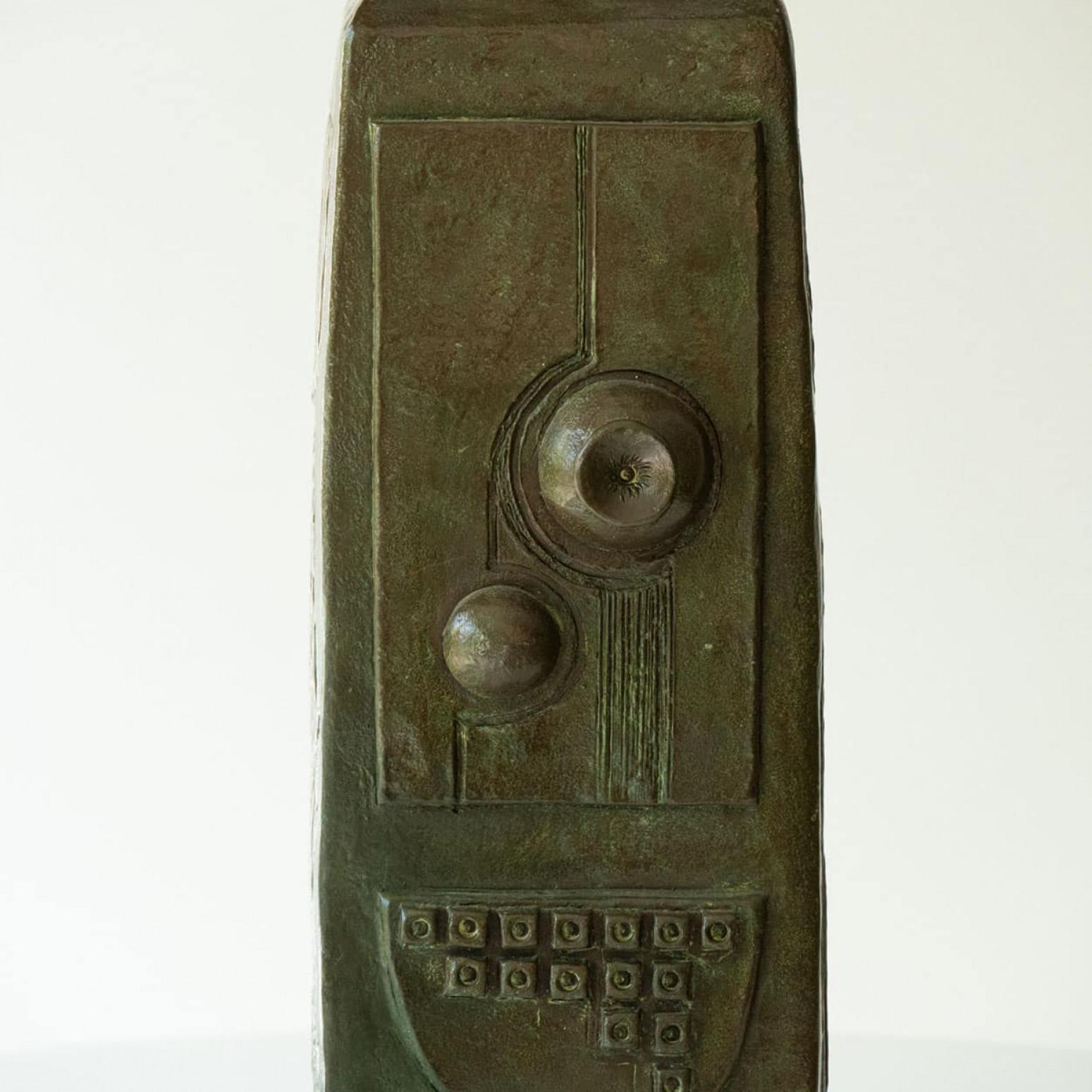 Beautiful Green Brown Ceramic Table Lamp, New Lampshade by R. Houben, 1970 In Good Condition For Sale In Rijssen, NL