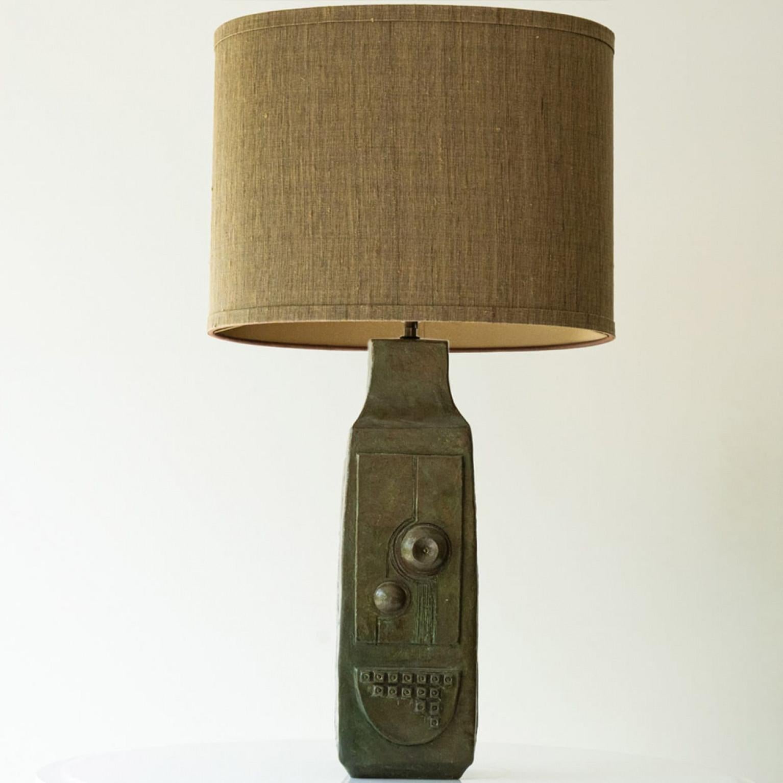Beautiful Green Brown Ceramic Table Lamp, New Lampshade by R. Houben, 1970 For Sale 2