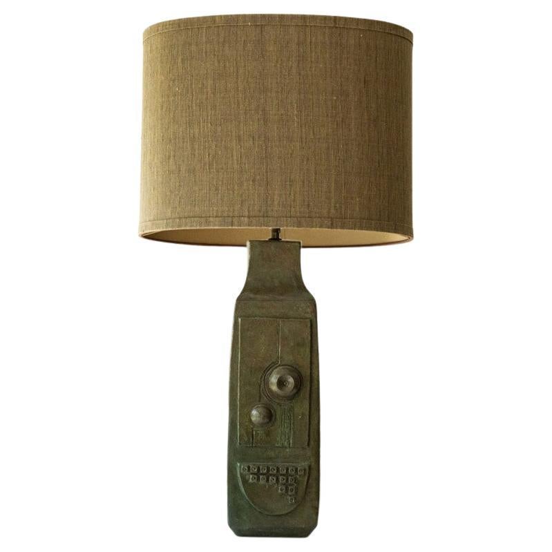 Belle lampe de table en céramique verte et Brown, abat-jour neuf de R. Houben, 1970