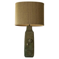 Schöne grün-braune Keramiktischlampe, neuer Lampenschirm von R. Houben, 1970
