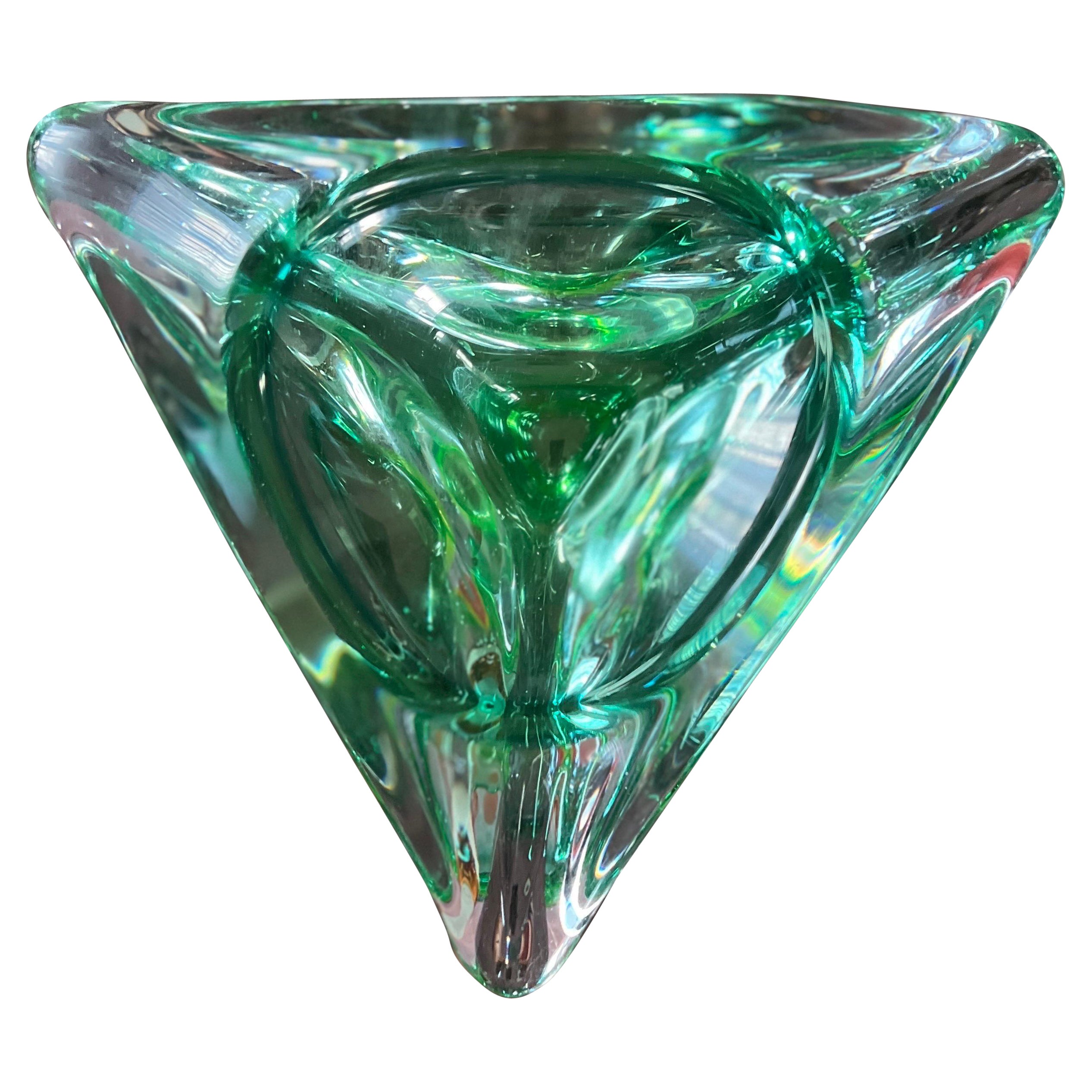 Beautiful green Color Murano Glass Bowl or Ashtray Italy 1970s