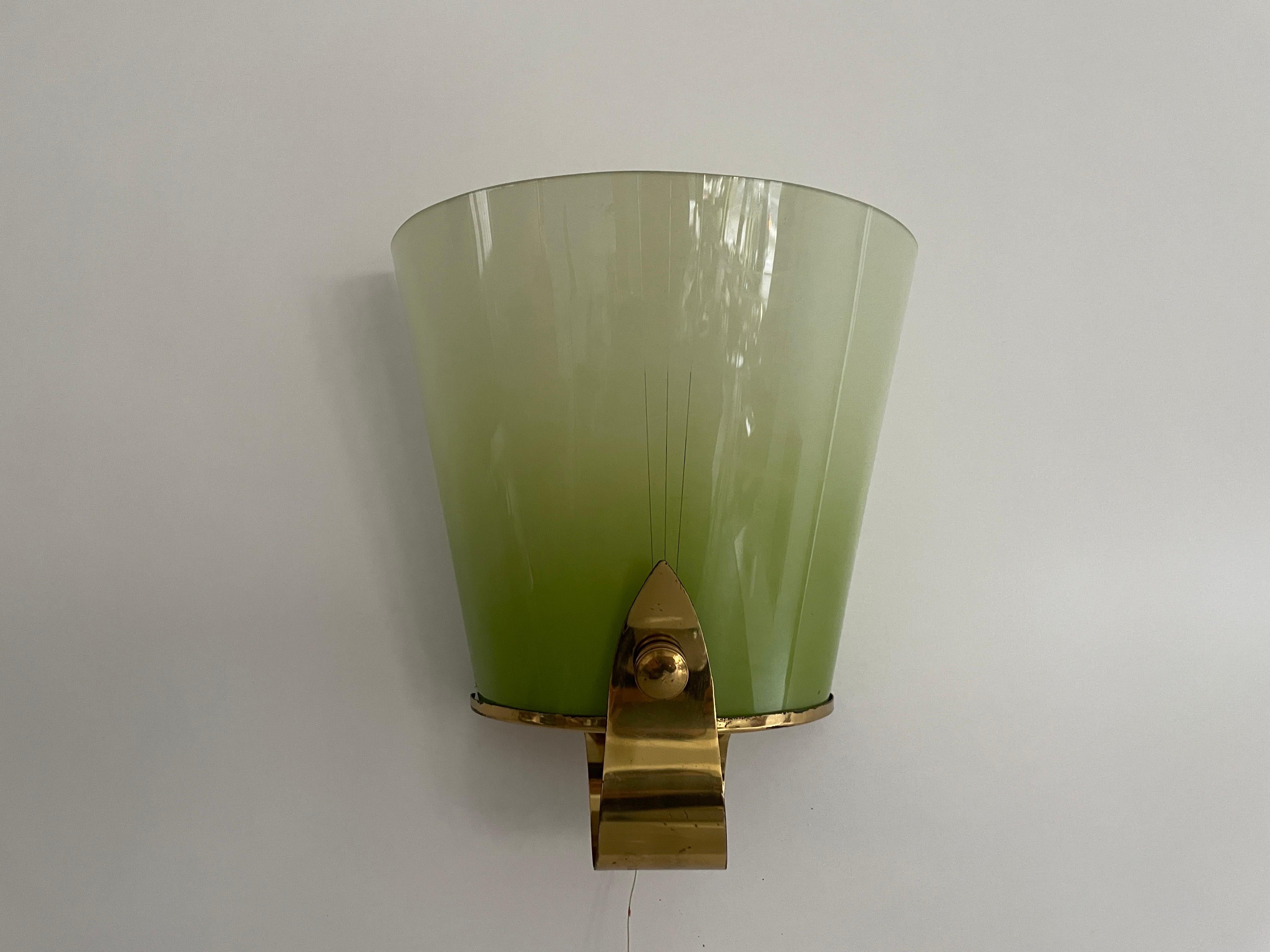 Mid-20th Century Beautiful Green Glass & Brass Pair of Sconces, 1960s, Germany