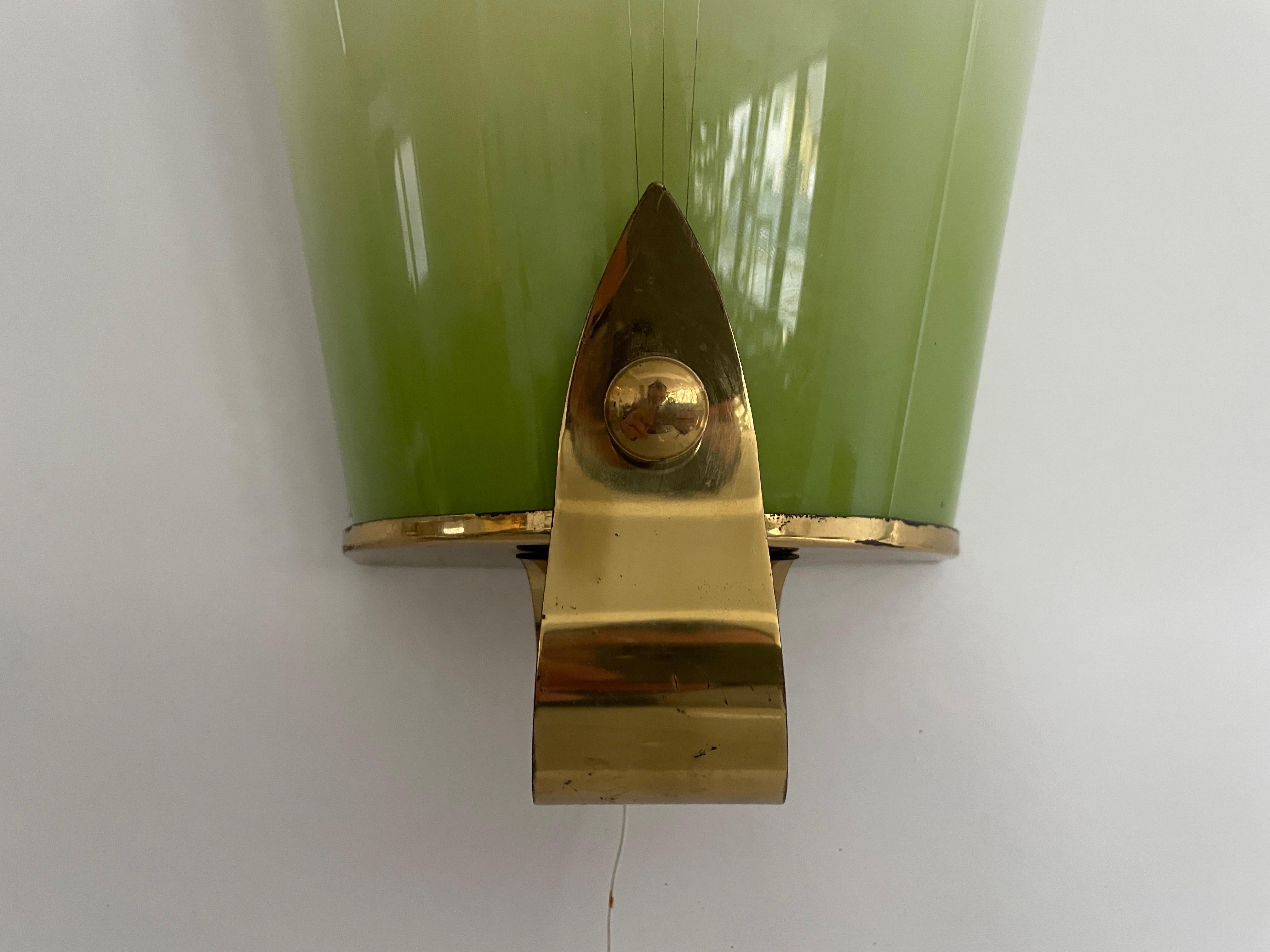 Beautiful Green Glass & Brass Pair of Sconces, 1960s, Germany 2