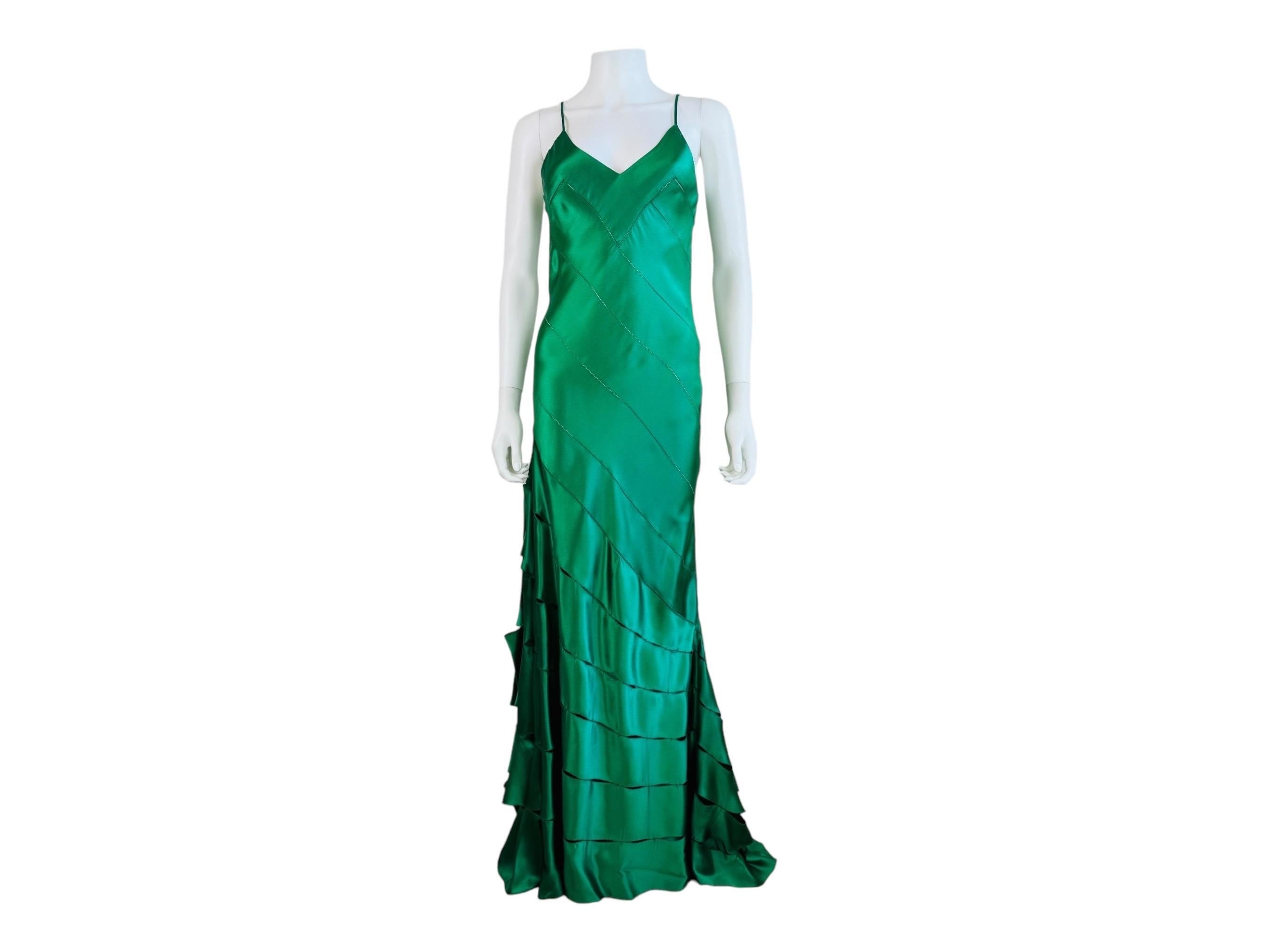 Rare Spring 2007 Roberto Cavalli Green Pleated Silk Chiffon Dress w Cut Out Open Back & Sides