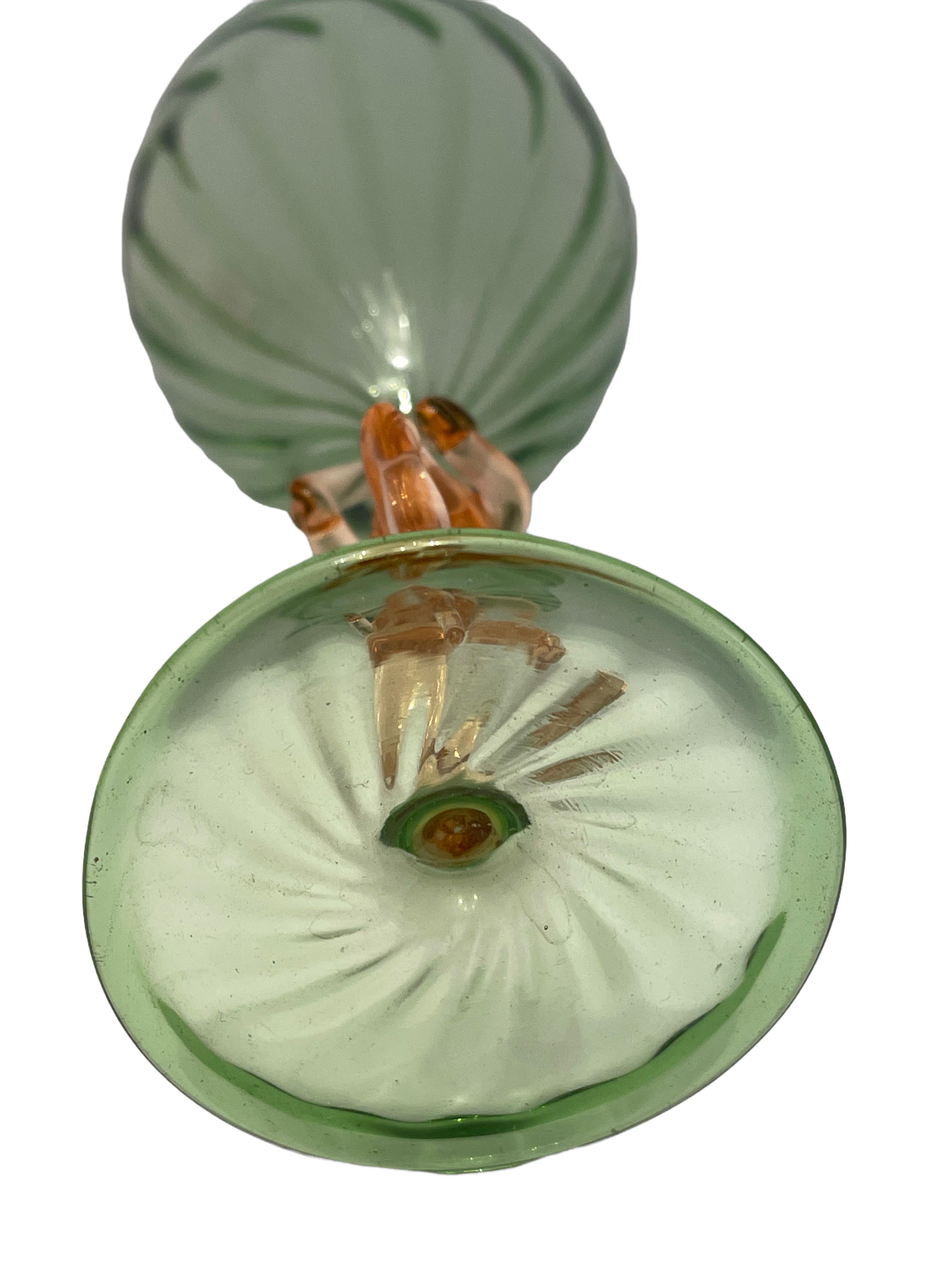 Blown Glass Beautiful Green Stemware Glass, Nude Lady Stem, Bimini Art Glass Vintage Austria For Sale