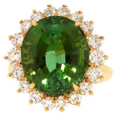 Vintage Beautiful Green Tourmaline and Diamond Ring