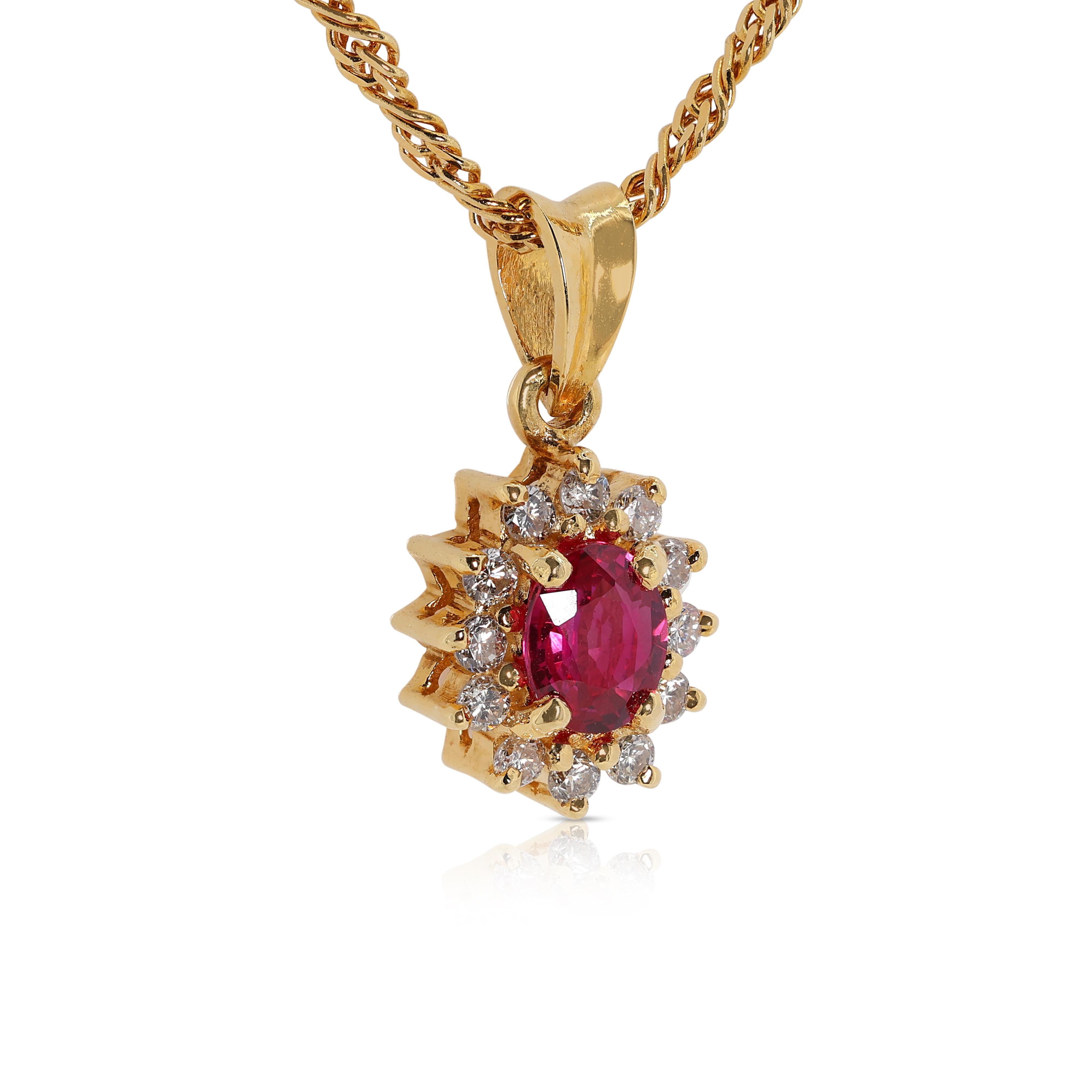 Oval Cut Beautiful Half Carat Sapphire Necklace with Natural Diamonds in 18K Yellow Gold