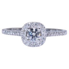 Beautiful Halo 14k White Gold Ring with 0.46 Carat Natural Diamonds-AIG Cert