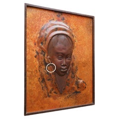 Beautiful Hammered Copper Bas-relief of an African Woman