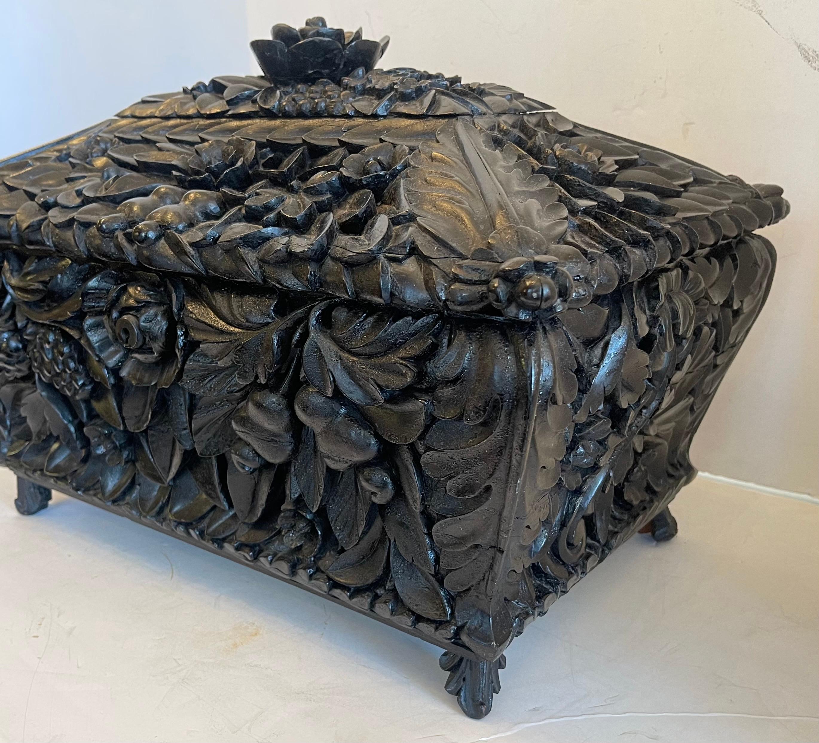 A Beautifully Hand-Carved 19th Century Esthetic / Black Forest Walnut Rare Humidor Box.