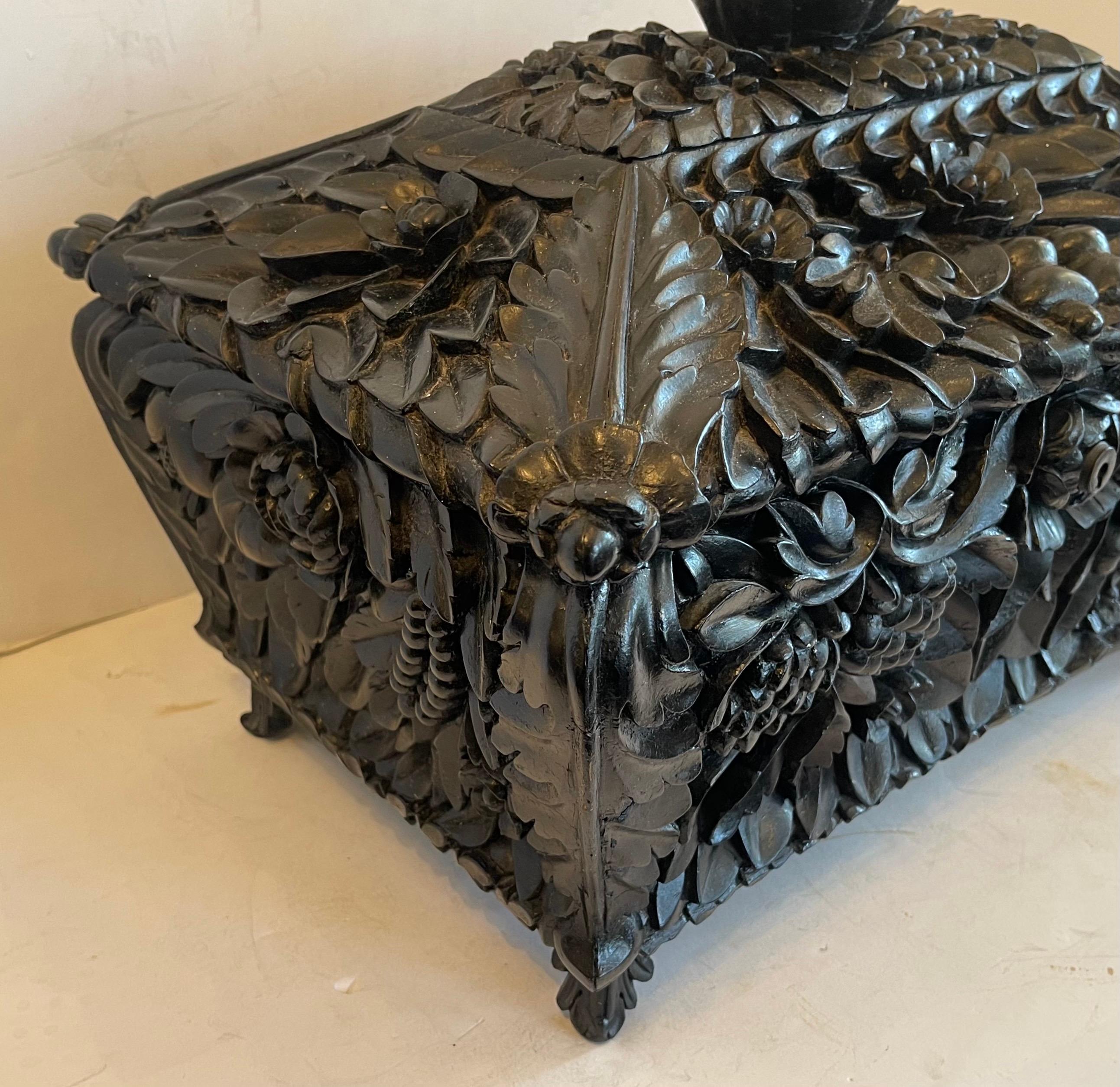 Wood Beautiful Hand-Carved 19th Century Esthetic Black Forest Walnut Rare Humidor Box