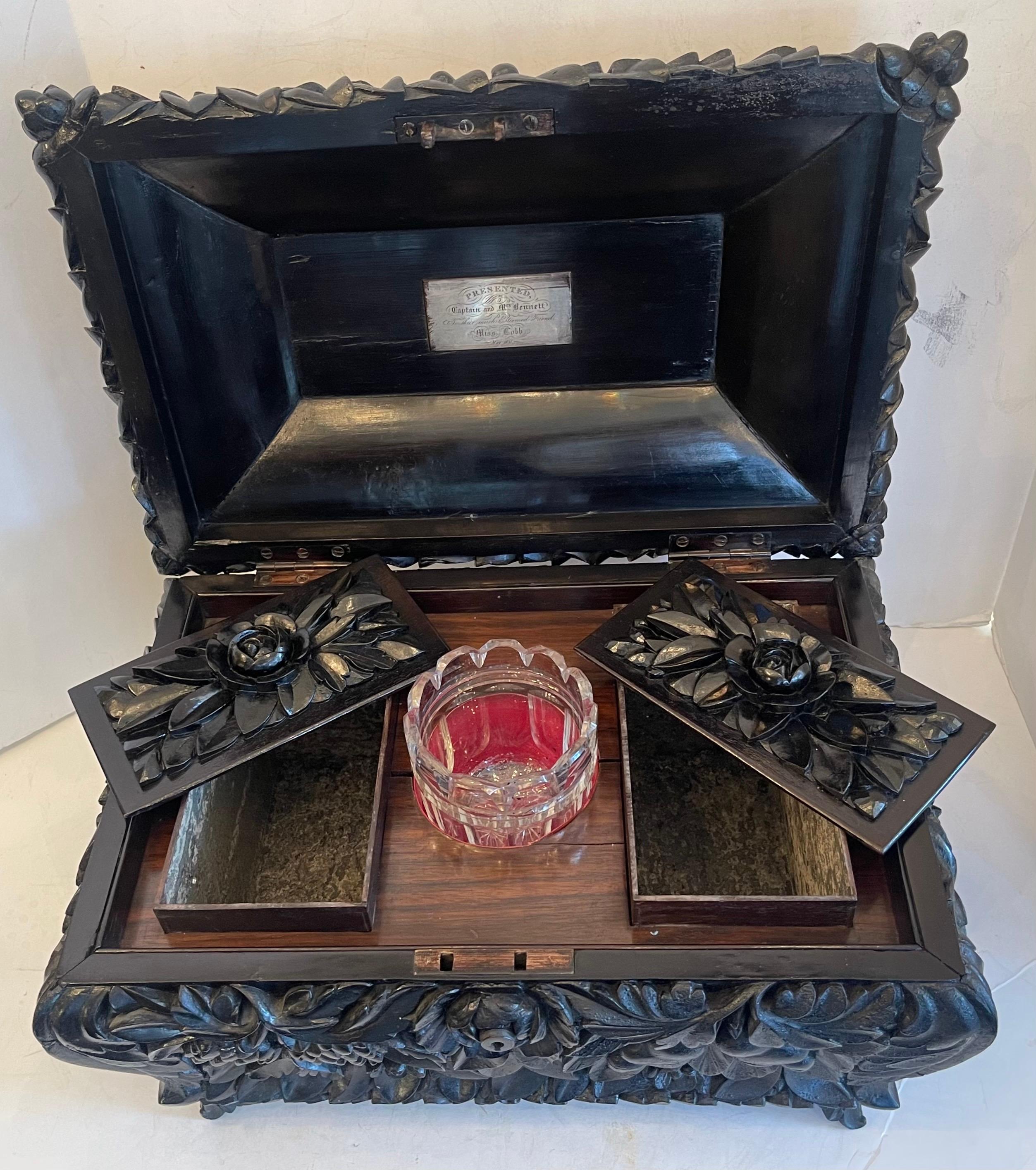 Beautiful Hand-Carved 19th Century Esthetic Black Forest Walnut Rare Humidor Box 4