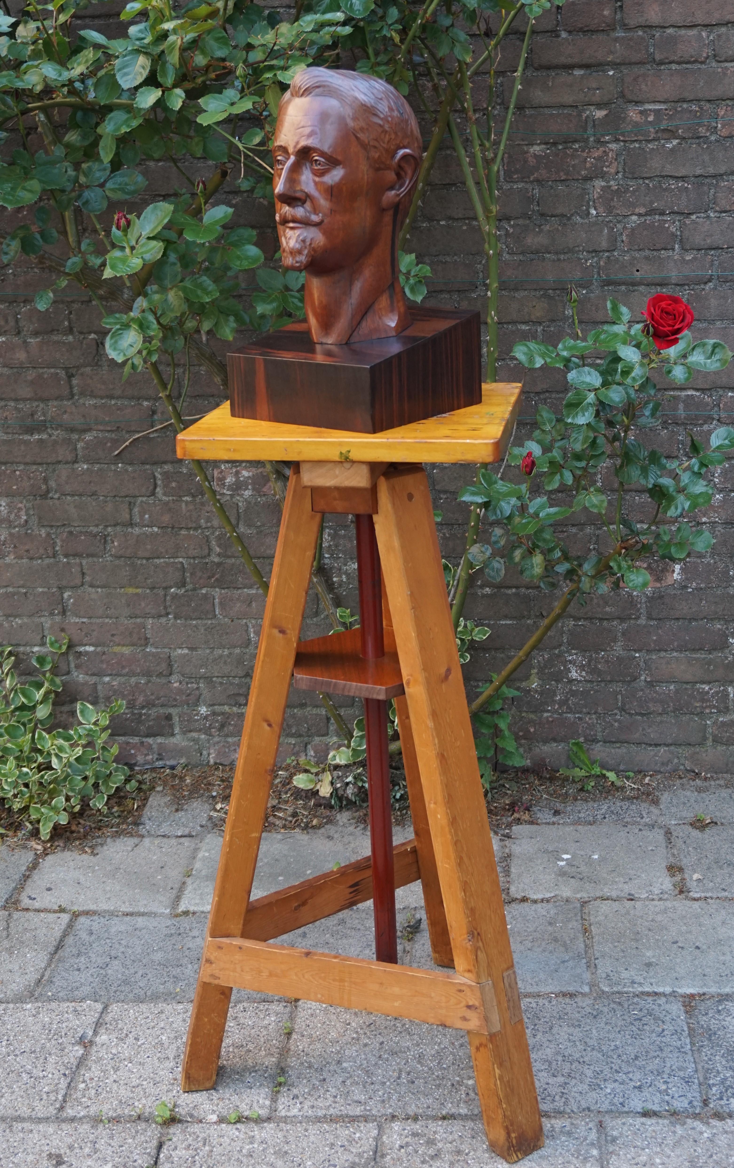 Wood Beautiful Hand Carved Art Deco Era Sculpture of Artist & Designer Chris De Moor For Sale