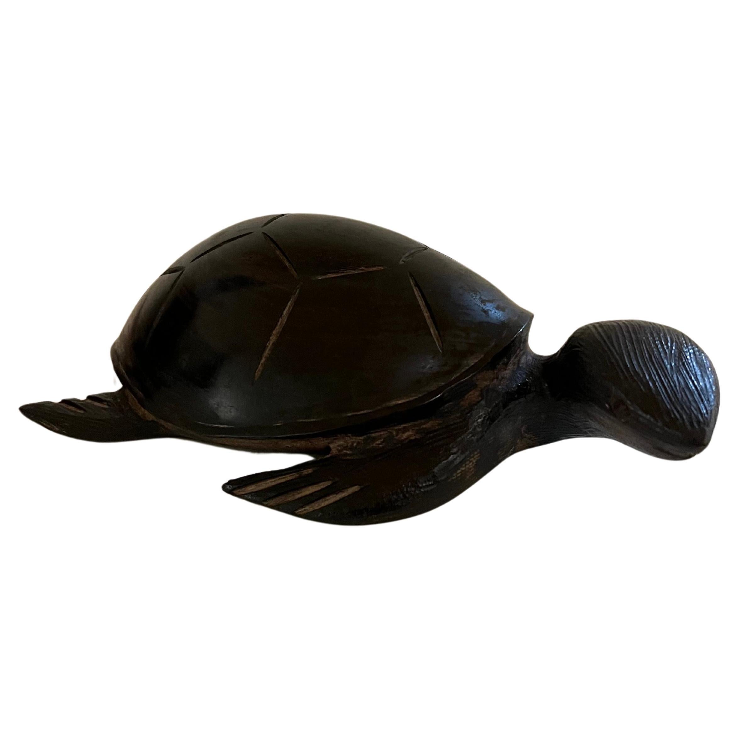 beautiful unique solid hand-carved ironwood turtle sculpture with beautiful detail great condition and great subject, circa 1970's.