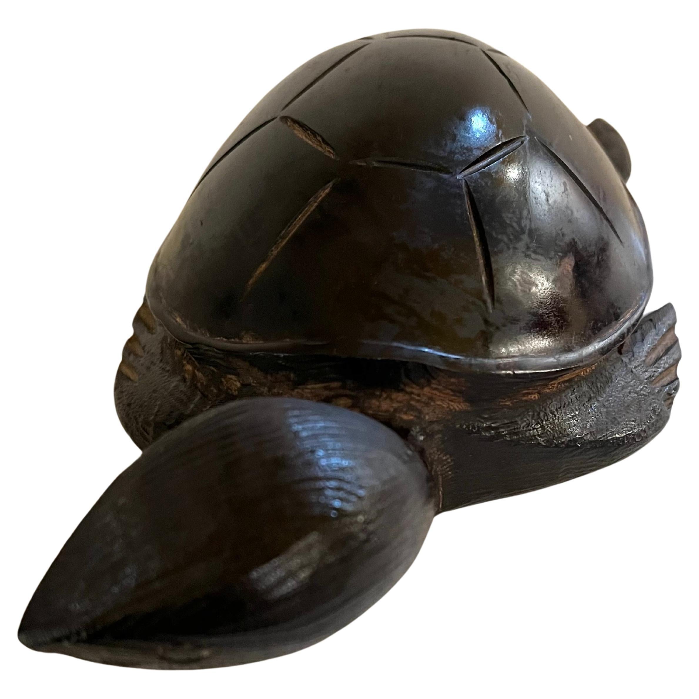 20th Century Beautiful Hand Carved Exsotic Ironwood Turtle Sculpture For Sale