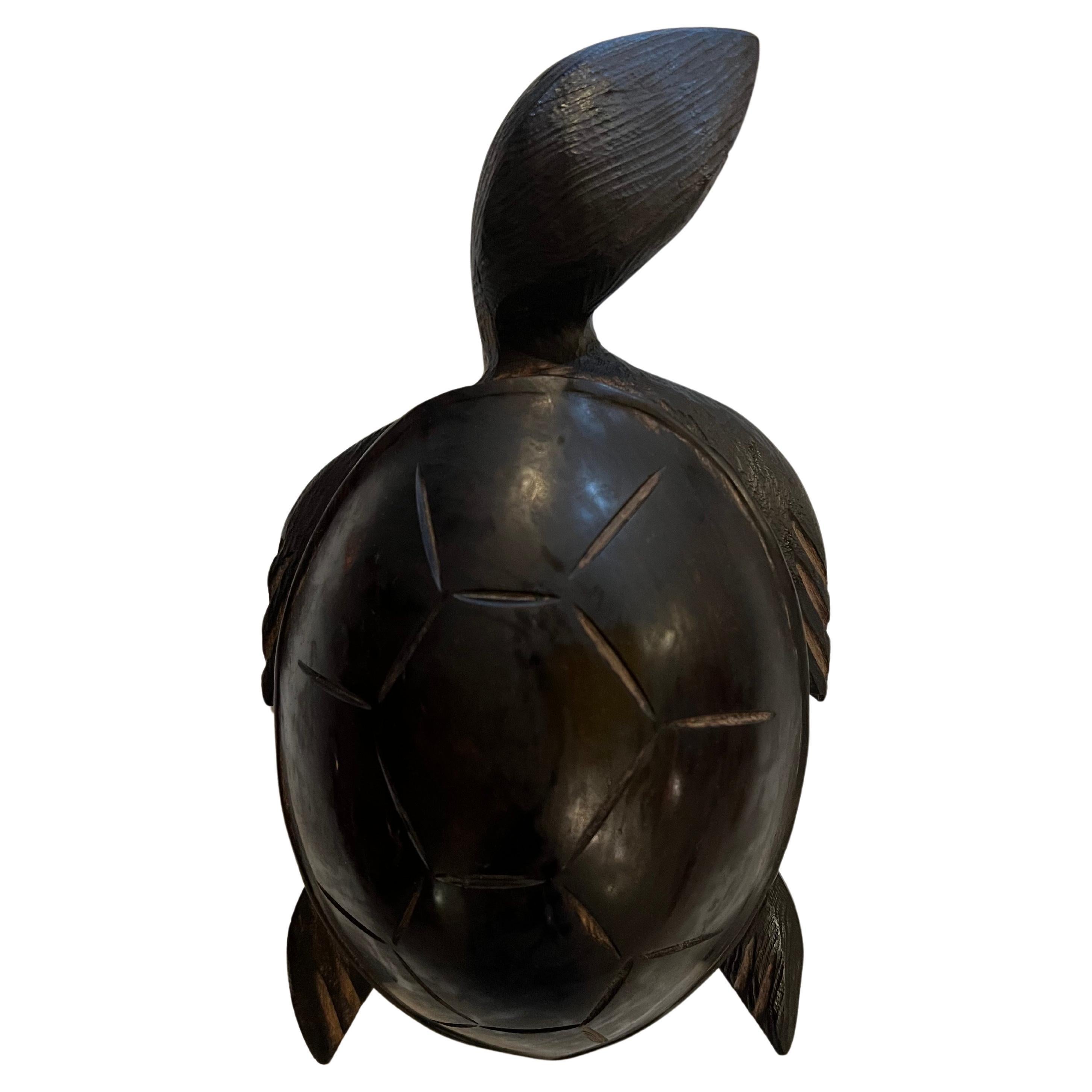 Wood Beautiful Hand Carved Exsotic Ironwood Turtle Sculpture For Sale