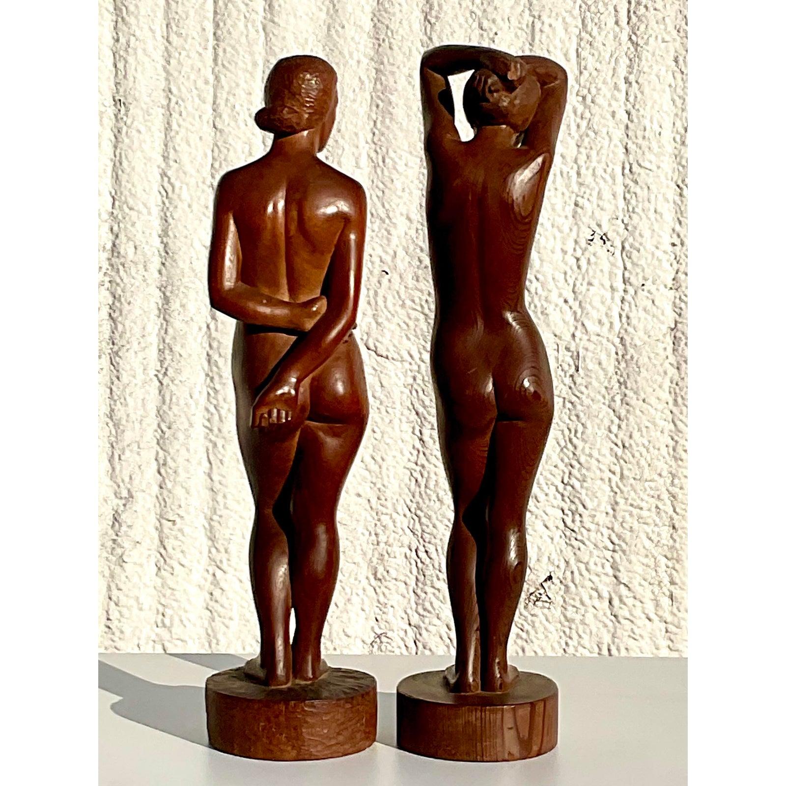 20th Century Beautiful Hand Carved Female Nude Sculptures Signed A. Tolin 1947