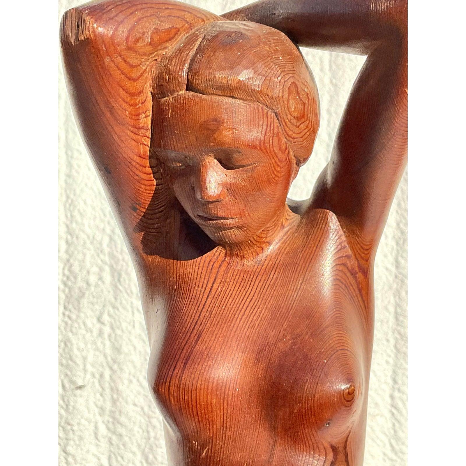 Beautiful Hand Carved Female Nude Sculptures Signed A. Tolin 1947 1