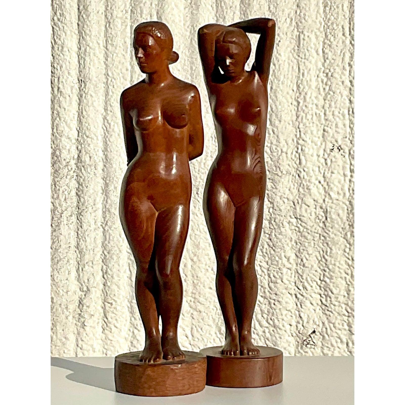 Beautiful Hand Carved Female Nude Sculptures Signed A. Tolin 1947 3