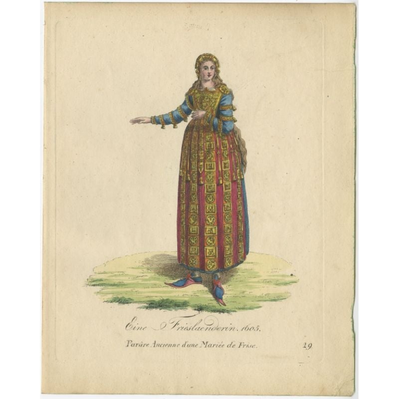 Schöne handkolorierte Gravur einer Dame aus Friesland, Niederlande, 1805 im Angebot